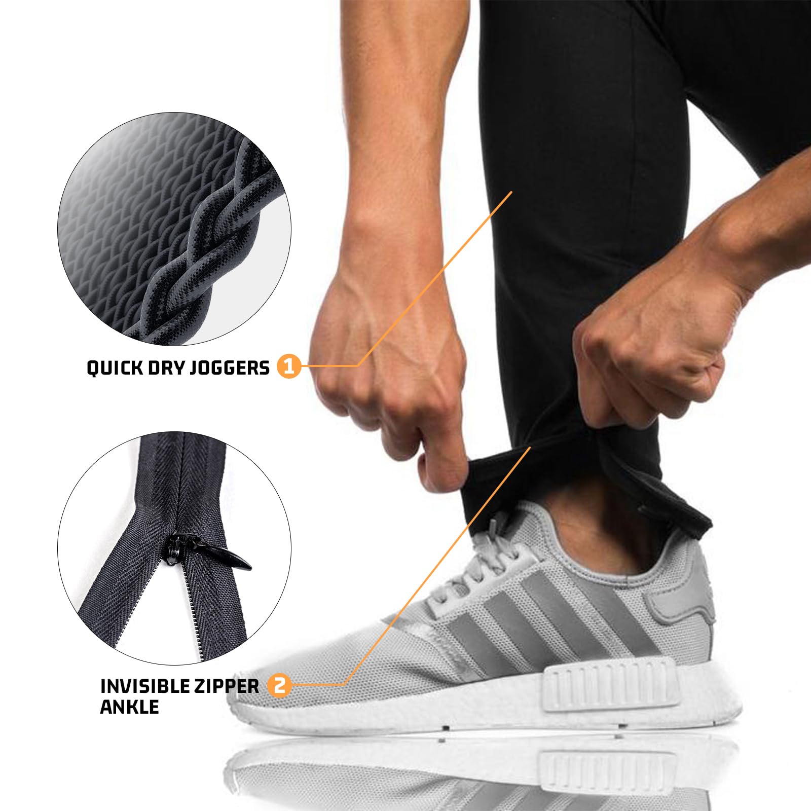 TBMPOY Men's Slim Fit Tapered Joggers with Ankle Zippers - Athletic Running Sweatpants for Workout & Training (4 Pockets) | Perfect for Gym, Casual Wear & Outdoor Activities