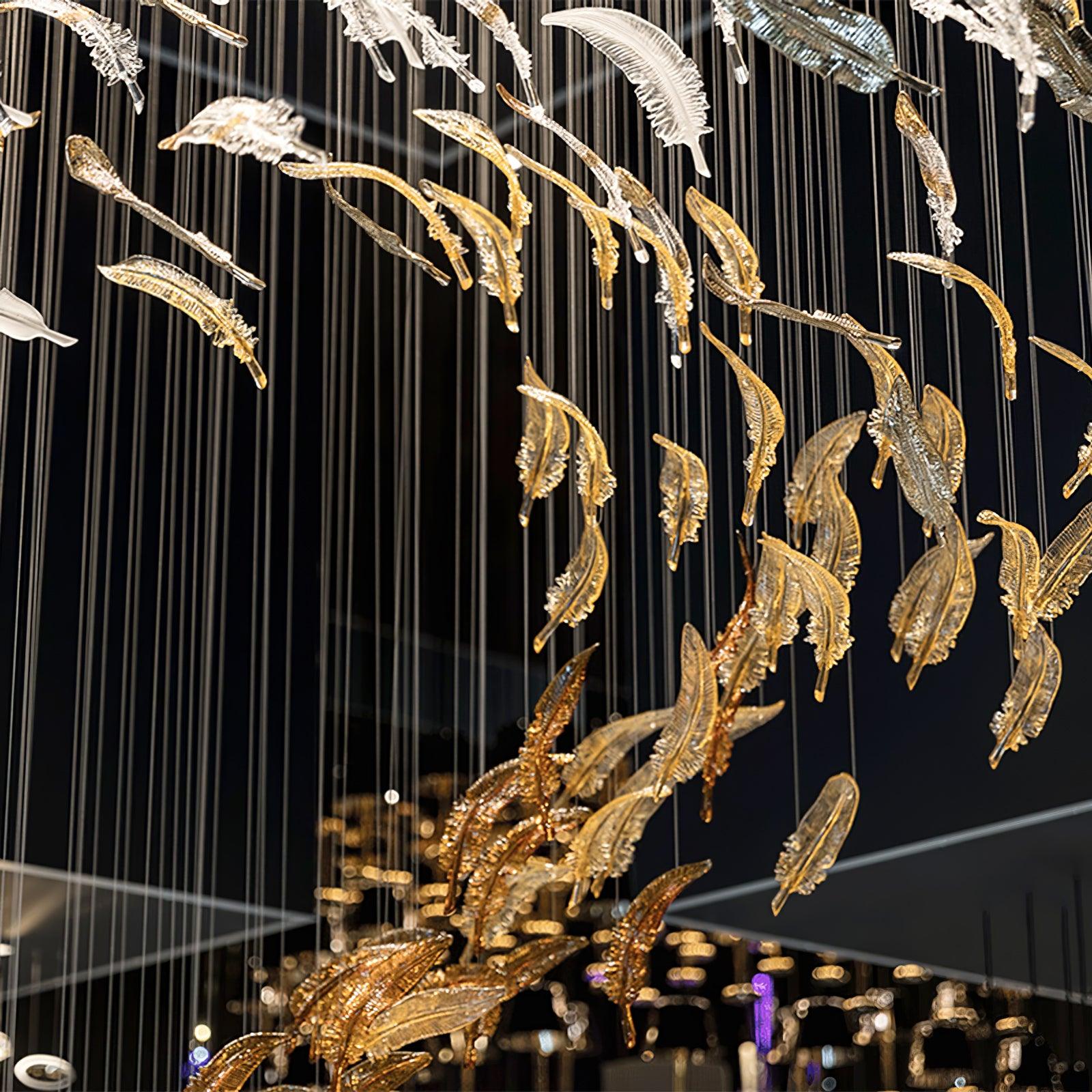 Elegant Glass Feather Chandelier - Modern Crystal Ceiling Light for Dining Room, Living Room & Bedroom | Perfect for Home Decor & Wedding Events