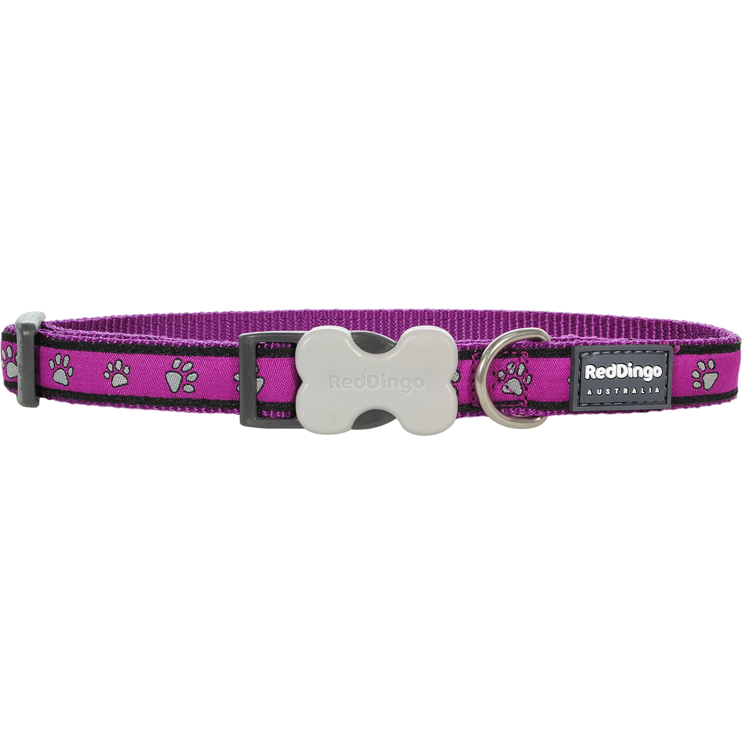 Red Dingo Pawprints Purple Small Dog Collar - Adjustable Nylon Pet Collar for Small Dogs, Perfect for Daily Walks & Outdoor Adventures