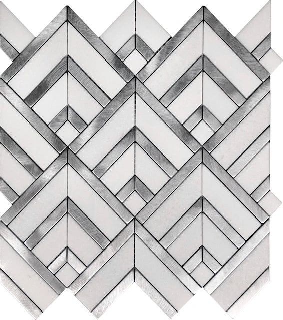 Art Deco Elegance Mosaic Tile - Aluminum Design with Silver Radiance - Perfect for Kitchen Backsplash, Bathroom Walls, and Fireplace Surrounds