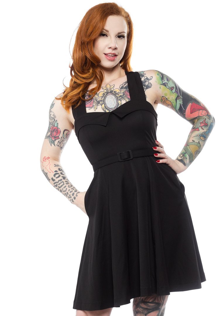 Sourpuss Veronica Swing Dress - Black Retro Rockabilly Style Dress for Women | Perfect for Vintage Parties, Pin-Up Fashion & Rockabilly Events