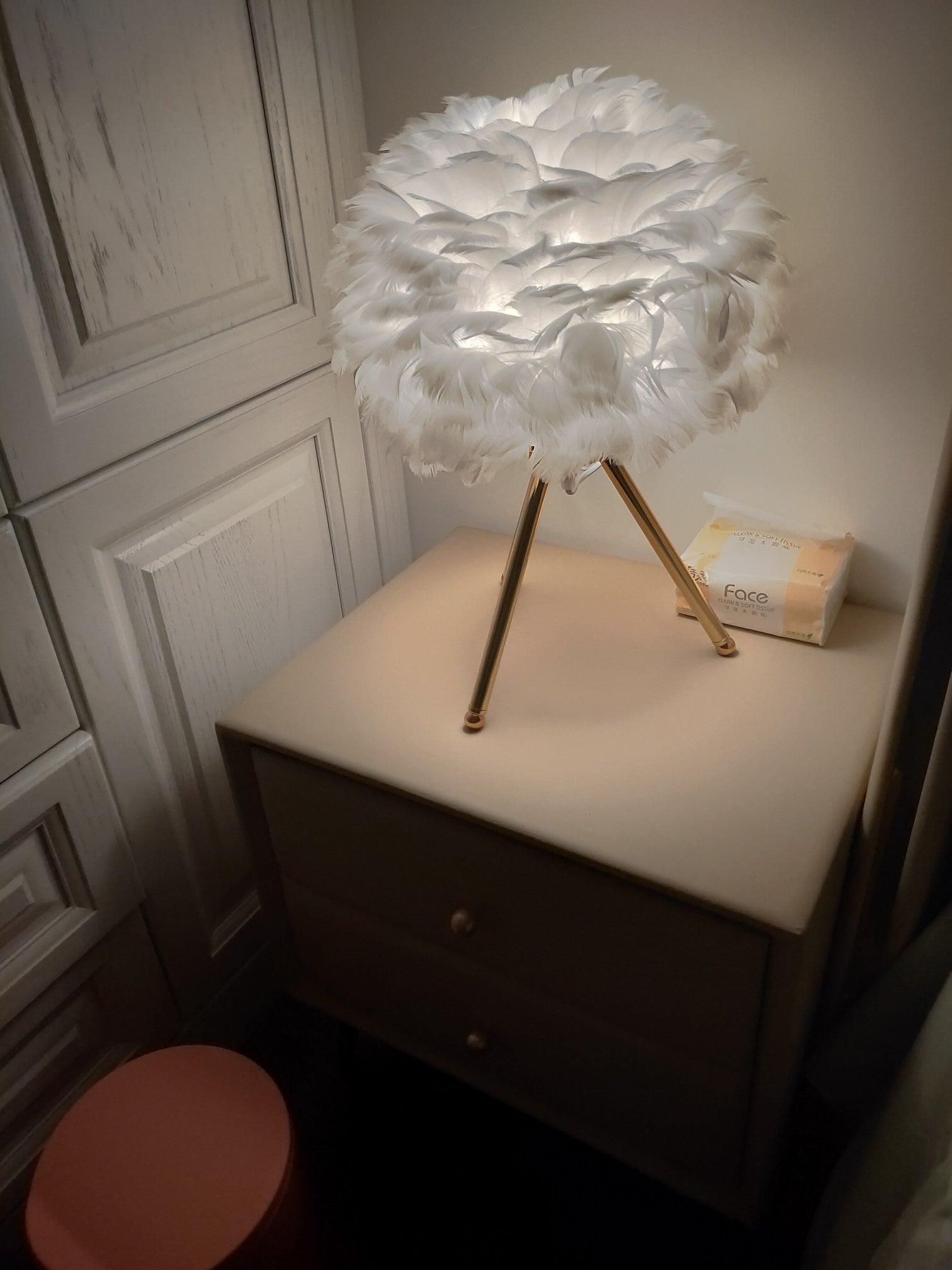 Elegant Goose Feather Table Lamp - Soft Warm White Light for Bedroom, Living Room & Office Decor - Perfect for Cozy Nights & Relaxing Ambience