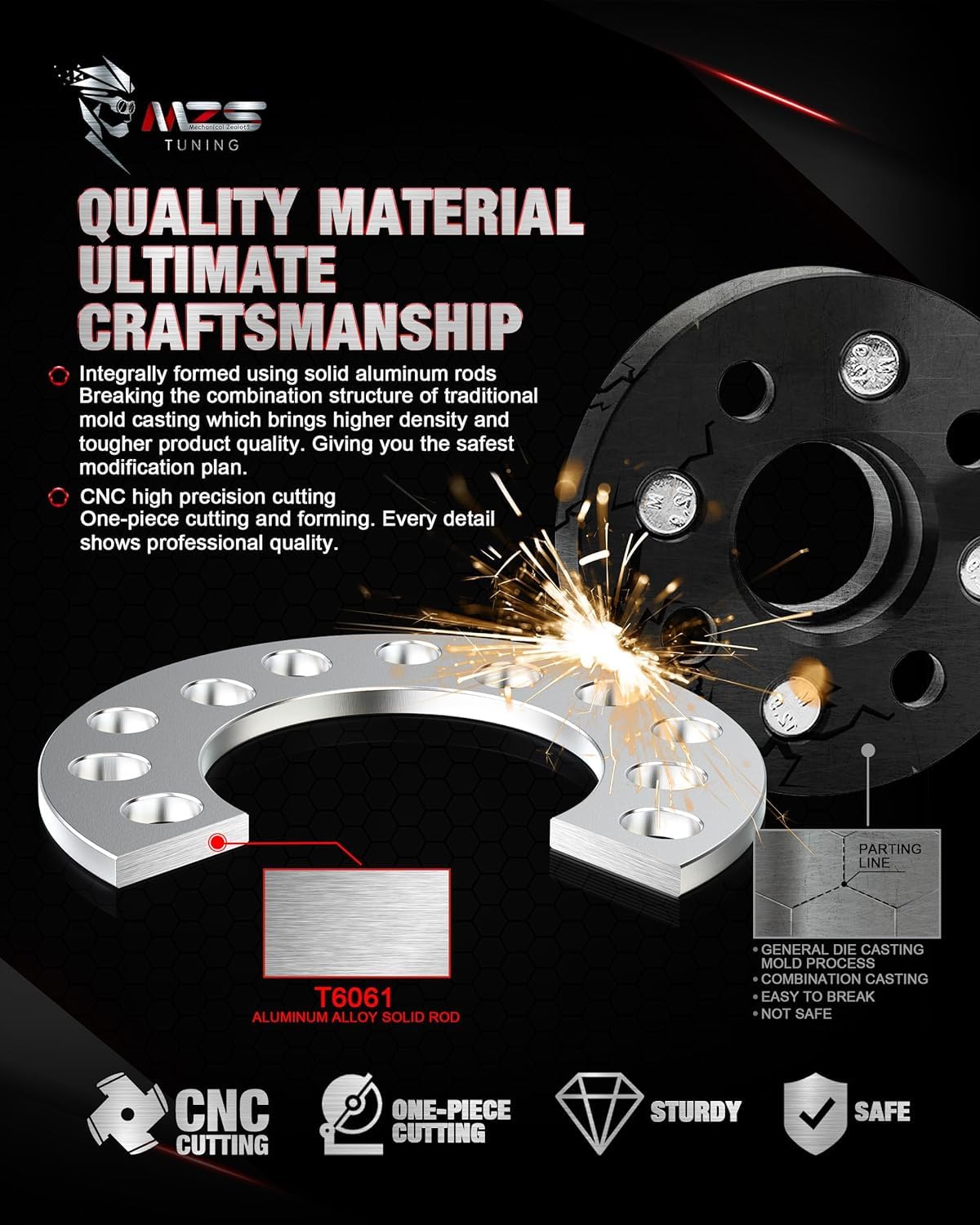 MZS 6mm Wheel Spacers 5x115 Bolt Pattern 1/4