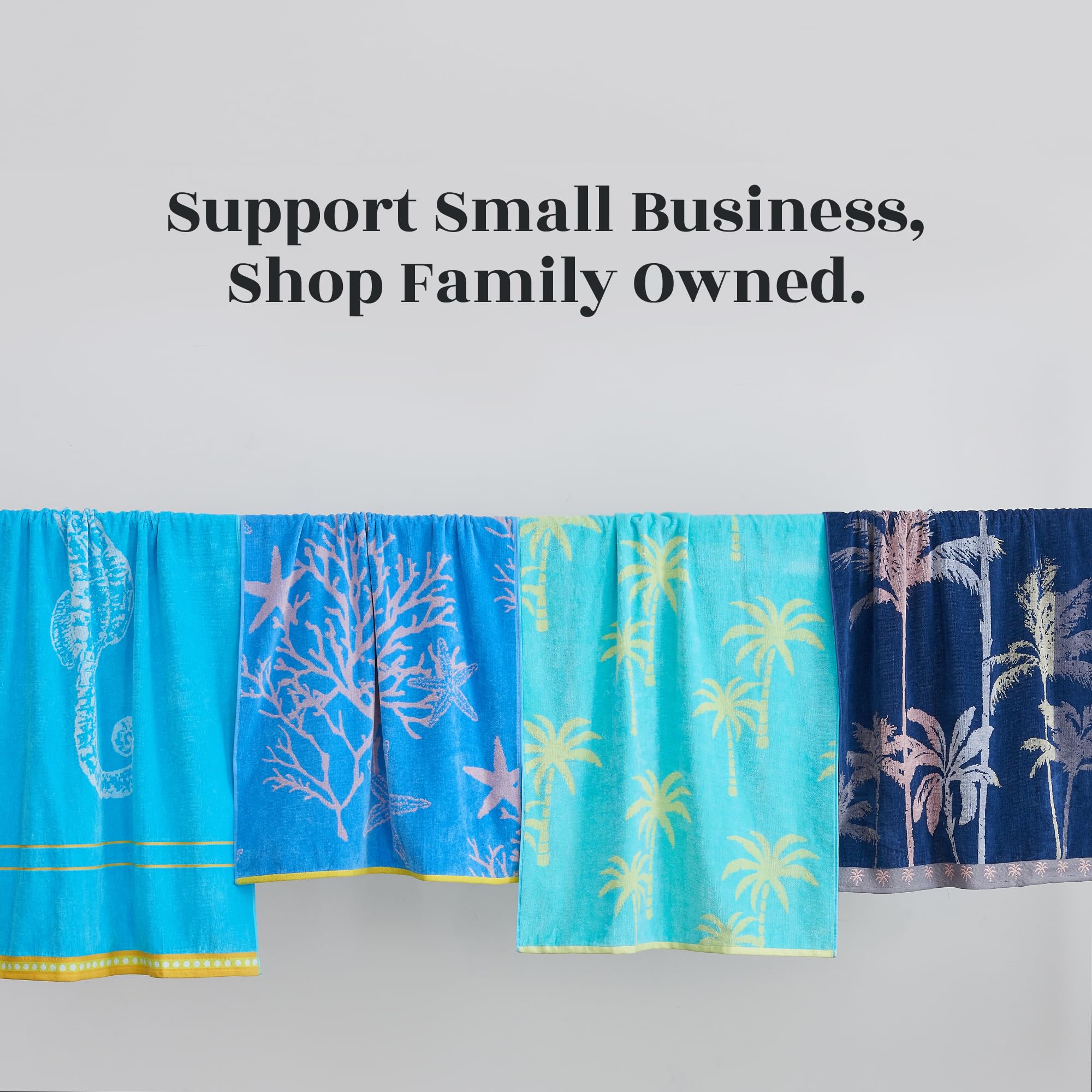 Great Bay Home 100% Cotton Beach Towels - 2 Pack 30x60 Inch Quick Dry & Absorbent Pool Towels for Adults & Kids (Seahorse Blue/Yellow) | Perfect for Swimming, Beach Trips & Summer Vacations
