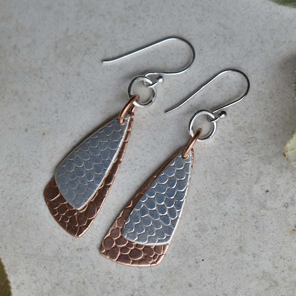 Elegant 'Cobblestone' Silver & Copper Double Drop Earrings for Women - Perfect for Weddings, Parties & Evening Events