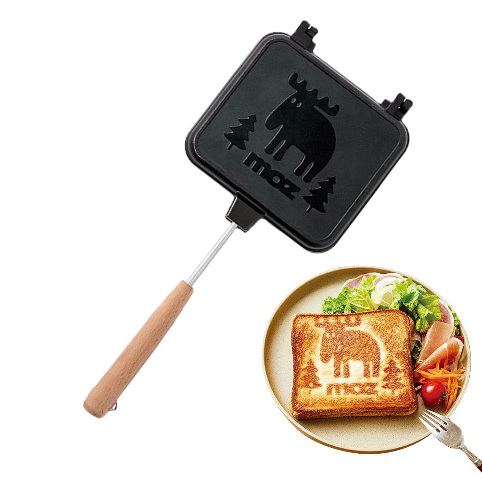 **Double Sided Frying Pan & Sandwich Maker - Portable Removable Non-Stick Grill with Wooden Handle - Perfect for English Muffins, Croissants, Waffles - Ideal for Camping, Picnics & Quick Breakfasts**