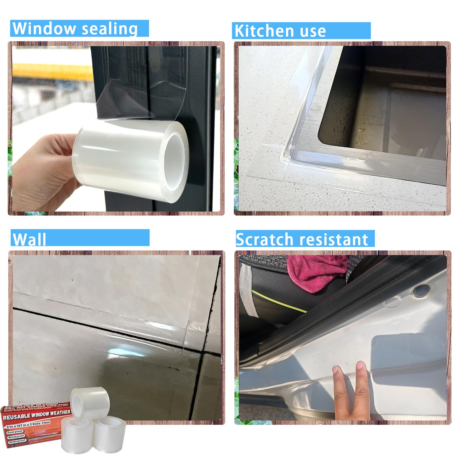 Reusable & Removable 3-Inch Wide Transparent Window Weather Sealing Tape - Waterproof AC Insulation, No Residue, Clear Multipurpose Adhesive - Perfect for Home, Office & RV Window Insulation