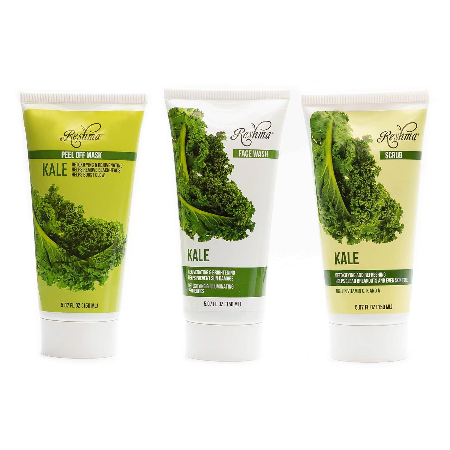 Reshma Beauty Kale Trio - Superfood Skincare Bundle | Face Wash, Scrub & Peel Off Mask for Blackhead Removal & Oil Control | Pore Purifying Cleanser Set | Perfect Skincare Gift for All Skin Types | Daily Face Care Routine & Spa Night Essentials