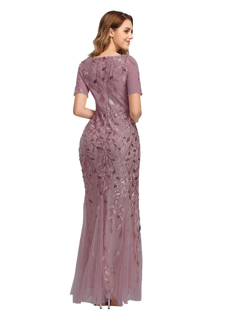 Elegant Women's Mermaid Evening Dress with Short Sleeves - Perfect for Prom, Cocktail Parties & Formal Events