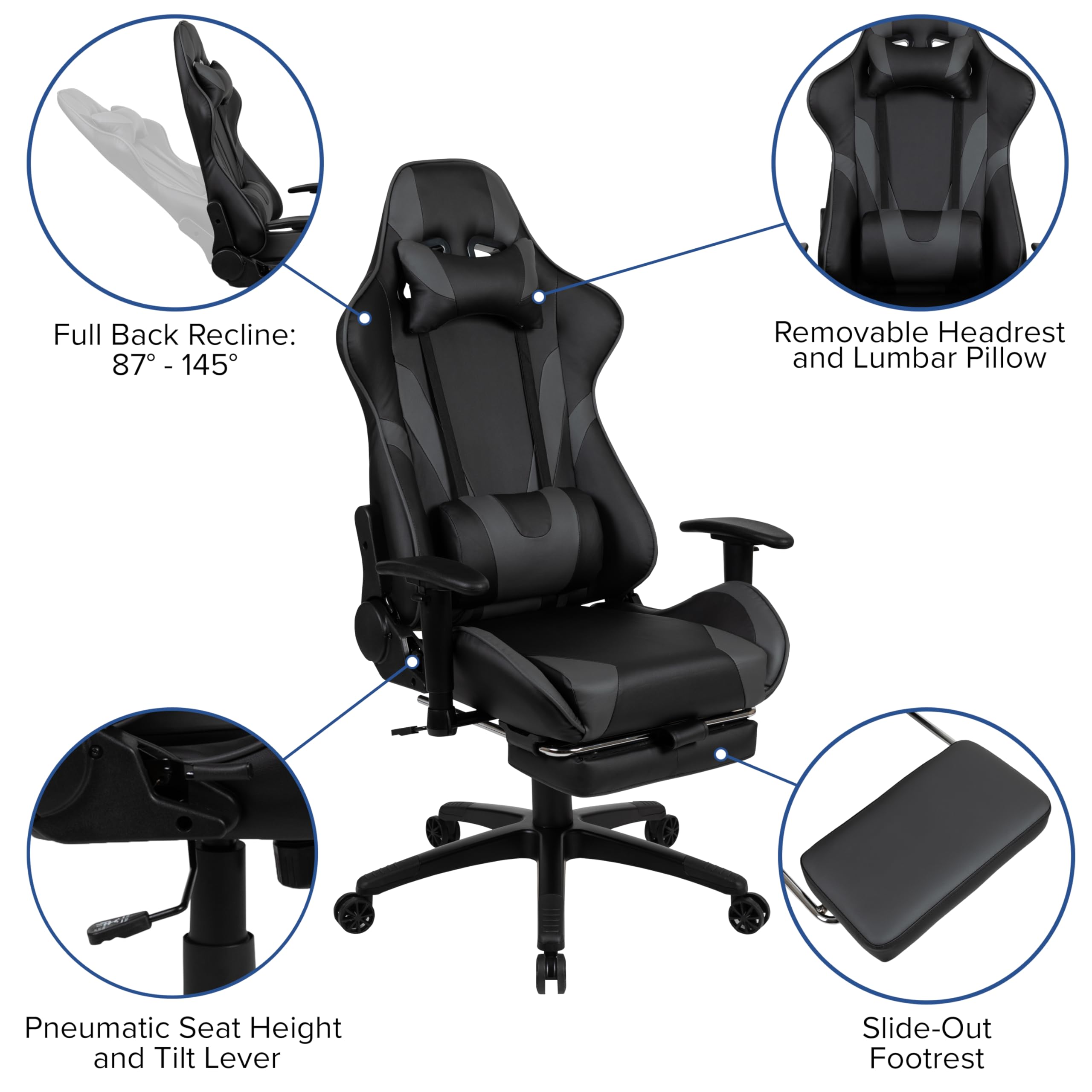 Ergonomic Gaming Desk & Reclining Chair Set with Gray Footrest - Includes Cup Holder, Headphone Hook, Removable Mouse Pad & Cable Management - Perfect for PC Gaming, Streaming & Home Office Setup