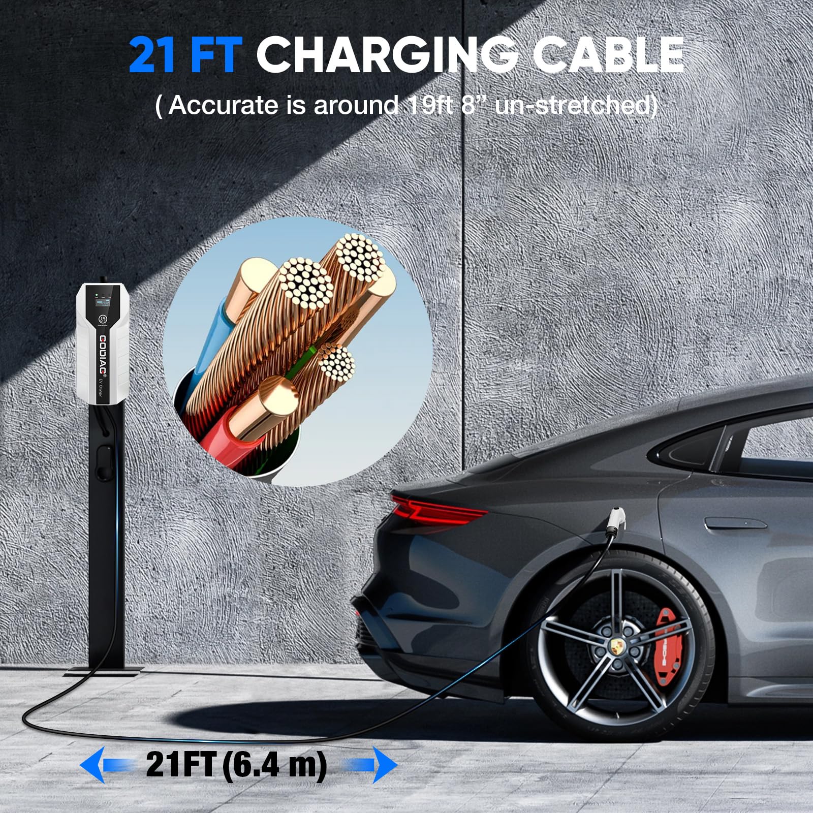 Portable EV Charger Level 1 & 2 - 8/10/13/16 Amp Adjustable Electric Car Charger with 110V-240V 3.5KW Power - 20ft Cable for Plug-in Hybrid & Electric Vehicles - Perfect for Home, Office & Road Trip Charging