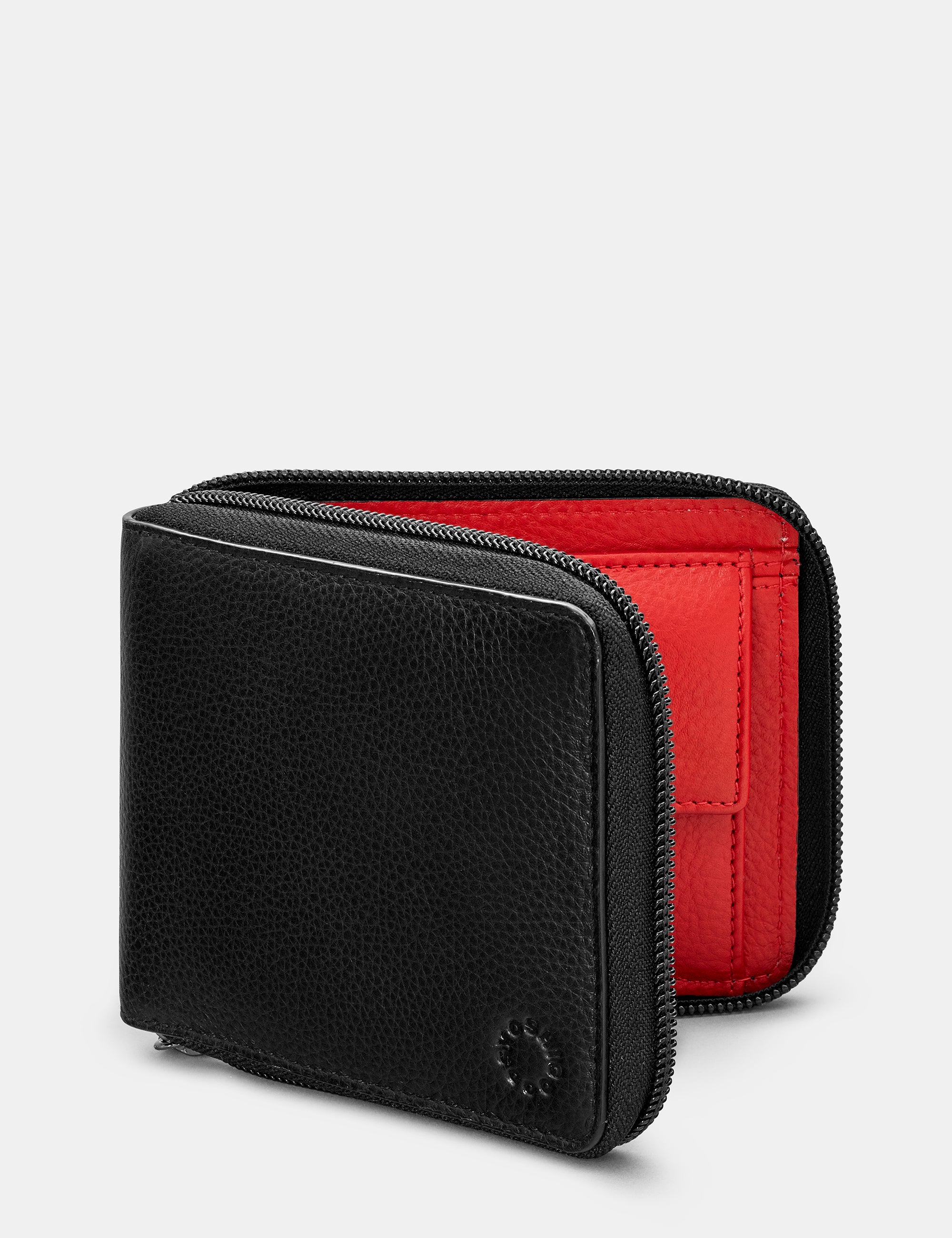 Premium Black & Red Leather Zip Around Wallet for Men & Women - Stylish & Secure RFID Blocking Bifold Wallet for Travel, Business & Everyday Use