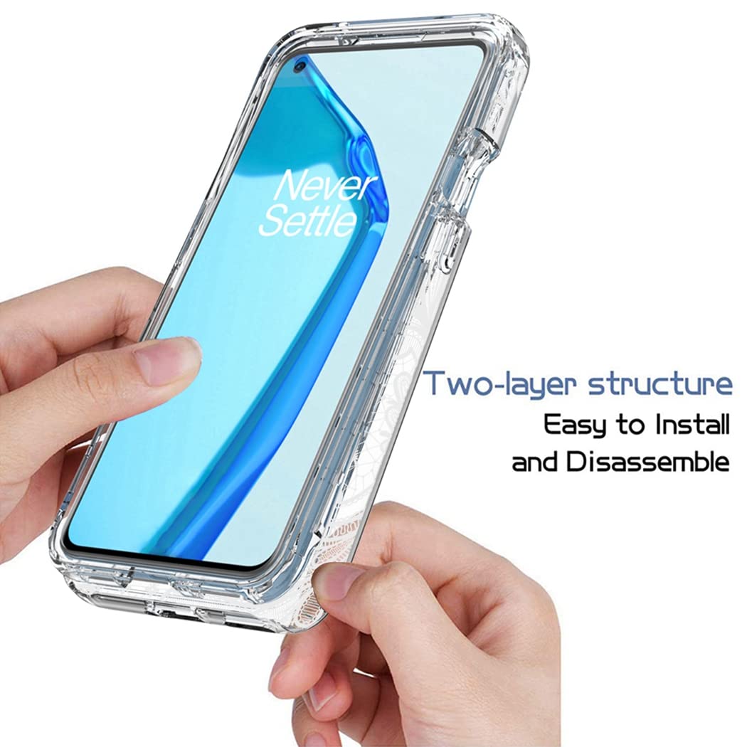 OnePlus 9 5G LE2110 Phone Case with Tempered Glass Screen Protector - Clear Mandala Design Full Body Protective Cover | Shockproof, Anti-Scratch | Perfect for Daily Use, Travel & Outdoor Activities