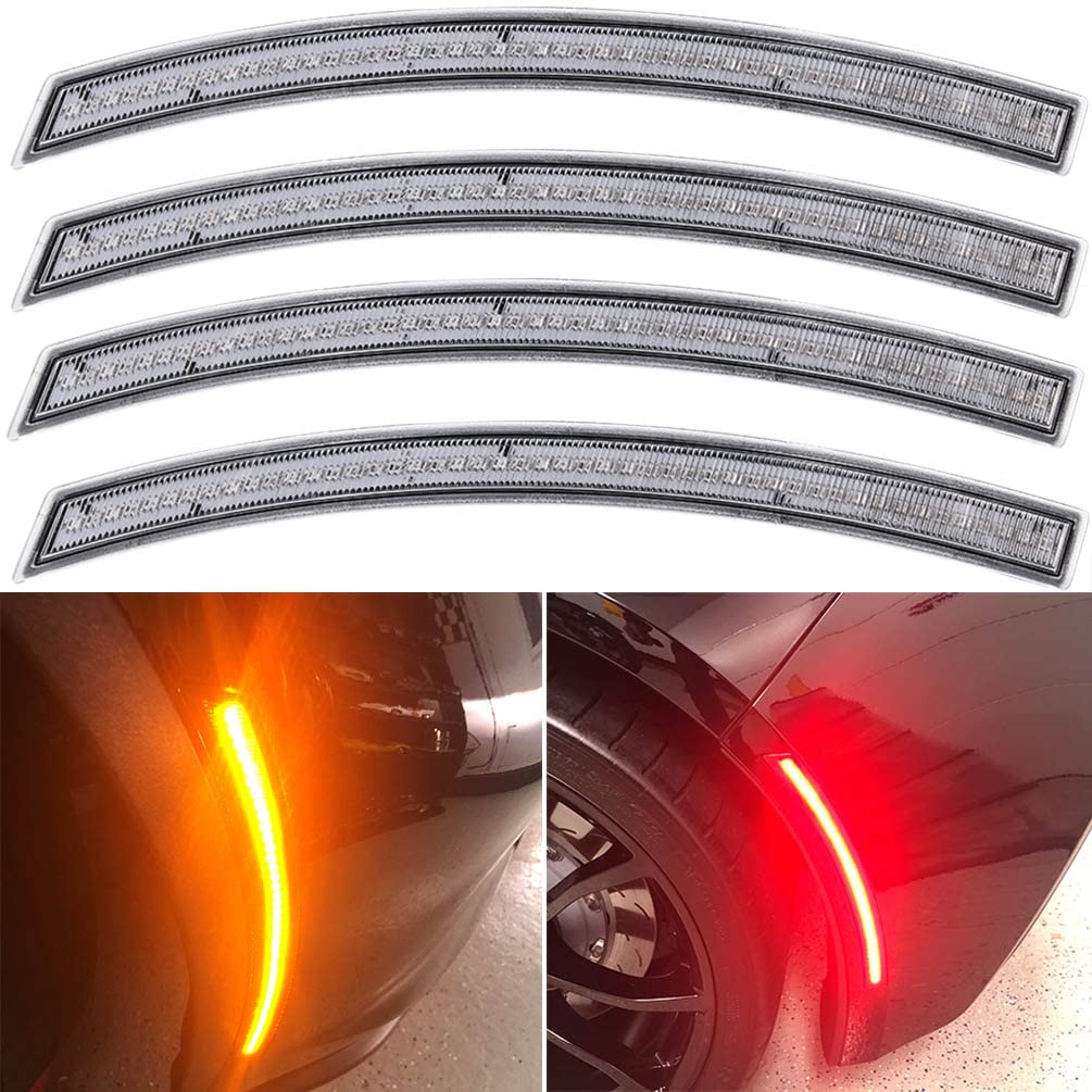 2014-2019 Chevy Corvette C7 LED Side Marker Lights - Clear Lens Amber/Red Front Rear Turn Signal Lamps - OEM Replacement for Enhanced Visibility & Safety - Perfect for Night Driving & Car Shows