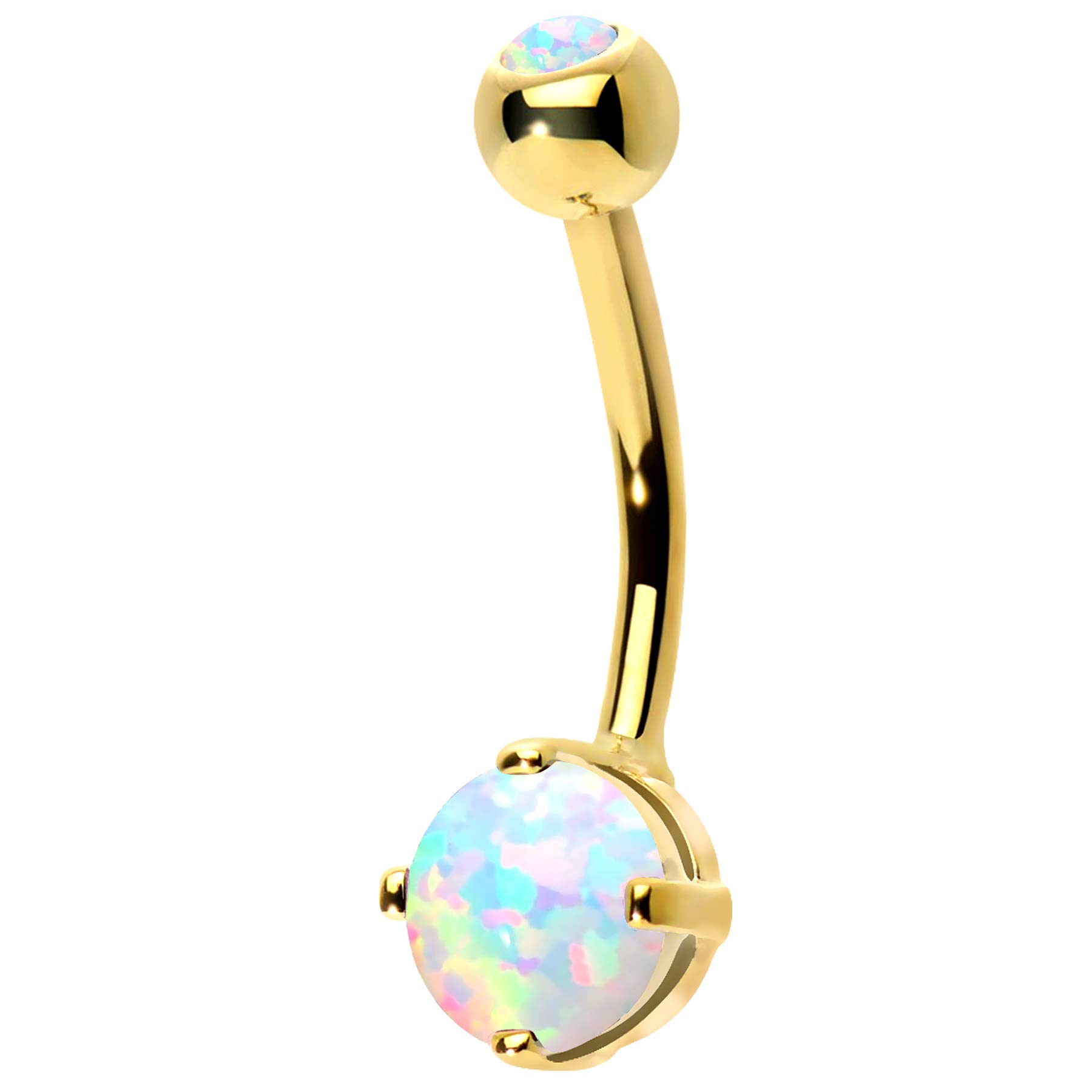14K Gold Belly Button Rings with Synthetic Opal - Round Navel Piercing Jewelry for Women & Men - Perfect for Everyday Wear, Parties, and Body Piercing Fashion