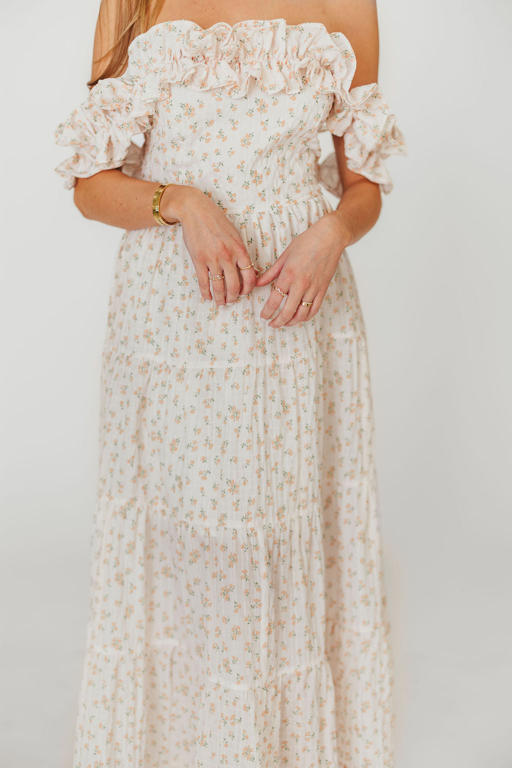 Margot Maxi Dress in Peach Floral - Elegant Summer Flowy Dress for Women, Beach Wedding Guest Dress, Boho Chic Midi Dress for Vacation & Outdoor Events