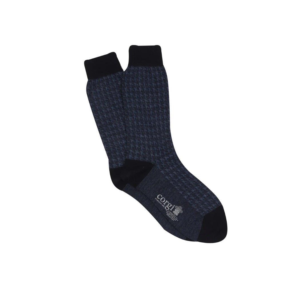 Premium CORGI Cotton Houndstooth Pattern Socks for Men & Women - Navy Blue - Comfortable & Breathable Casual Dress Socks for Office, Daily Wear & Gifts