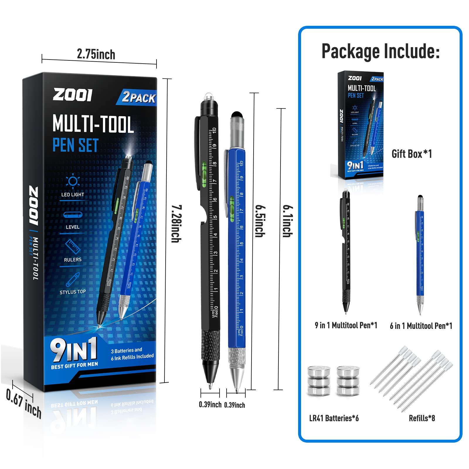 ZOOI 9-in-1 Multitool Pen - Perfect Father's Day Gift for Dad, Husband & Grandpa - Unique Gifts for Men Who Have Everything - Great for Camping, Office & Everyday Carry (EDC)