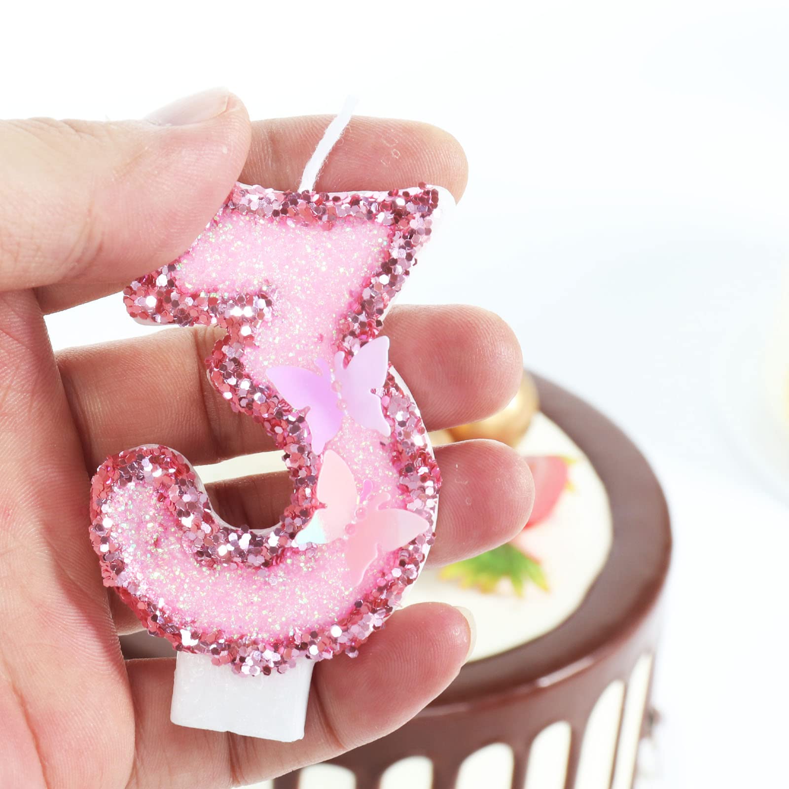 21st Birthday Candles for Women - Pink Butterfly Number 21 Cake Topper | Handmade Sequin Candle for Birthday Cakes, Wedding, Anniversary Party Decorations | Perfect for 21st Birthday Celebrations, Cake Decorating & Special Occasions