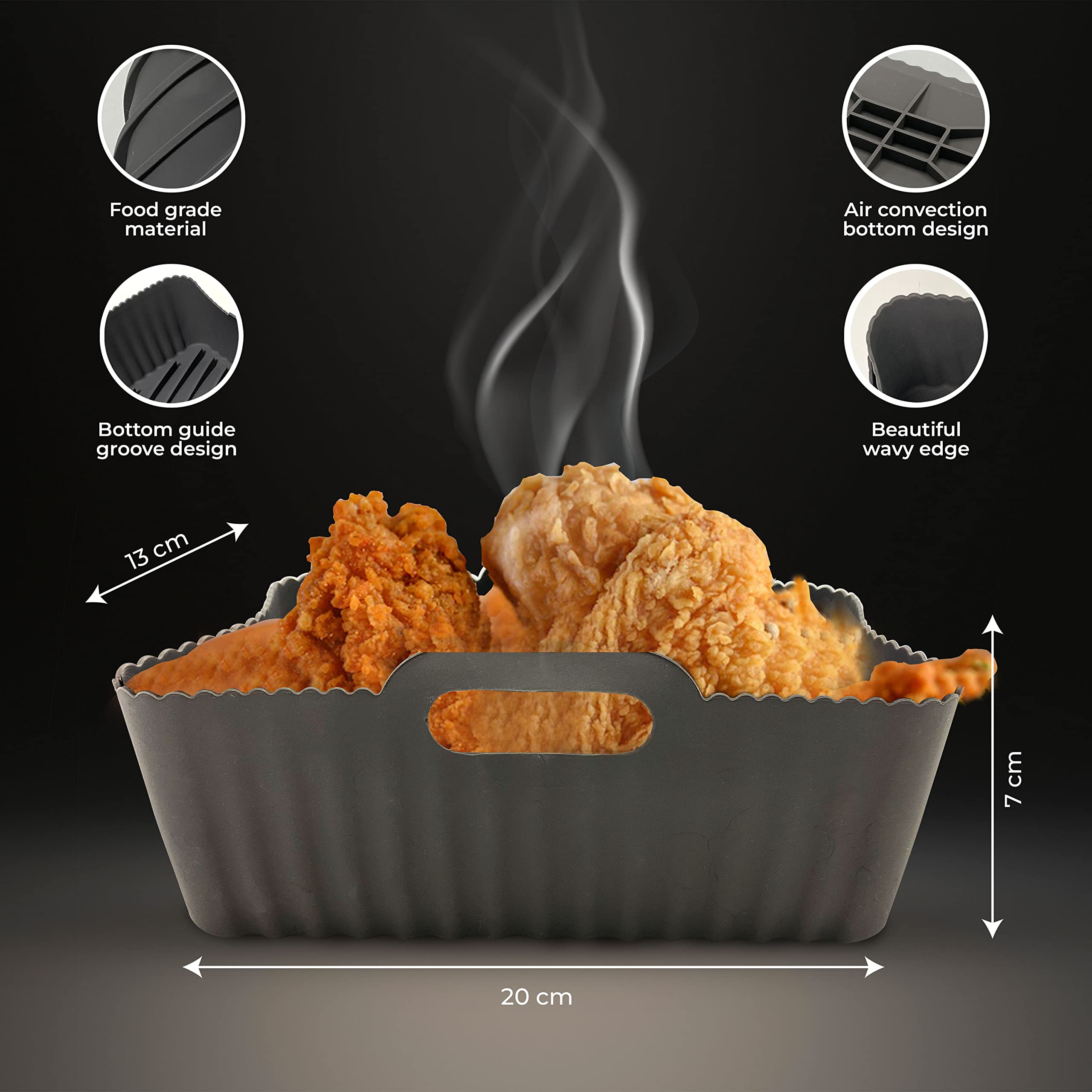 LOBUK 2-Pack Reusable Silicone Air Fryer Liners for Ninja Dual Air Fryer - BPA Free, Non-Stick, Dishwasher Safe (Rectangle, Grey) - Perfect for Healthy Cooking & Easy Cleanup