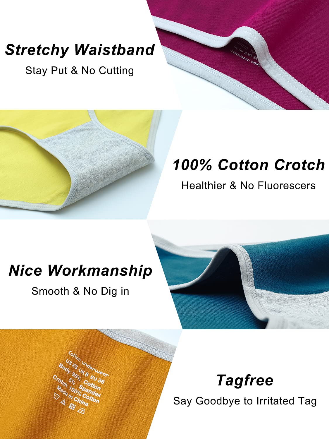 Women's Cotton Mid Rise Hipster Underwear - Full Coverage Stretchy Panties 5-Pack | Soft Breathable Comfort for Everyday Wear, Workout & Lounge