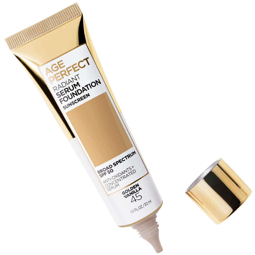 L'Oreal Paris Age Perfect Radiant Serum Foundation SPF 50 - Golden Vanilla 1 fl. oz | Anti-Aging & Hydrating Makeup for Mature Skin | Daily Wear & Special Occasions