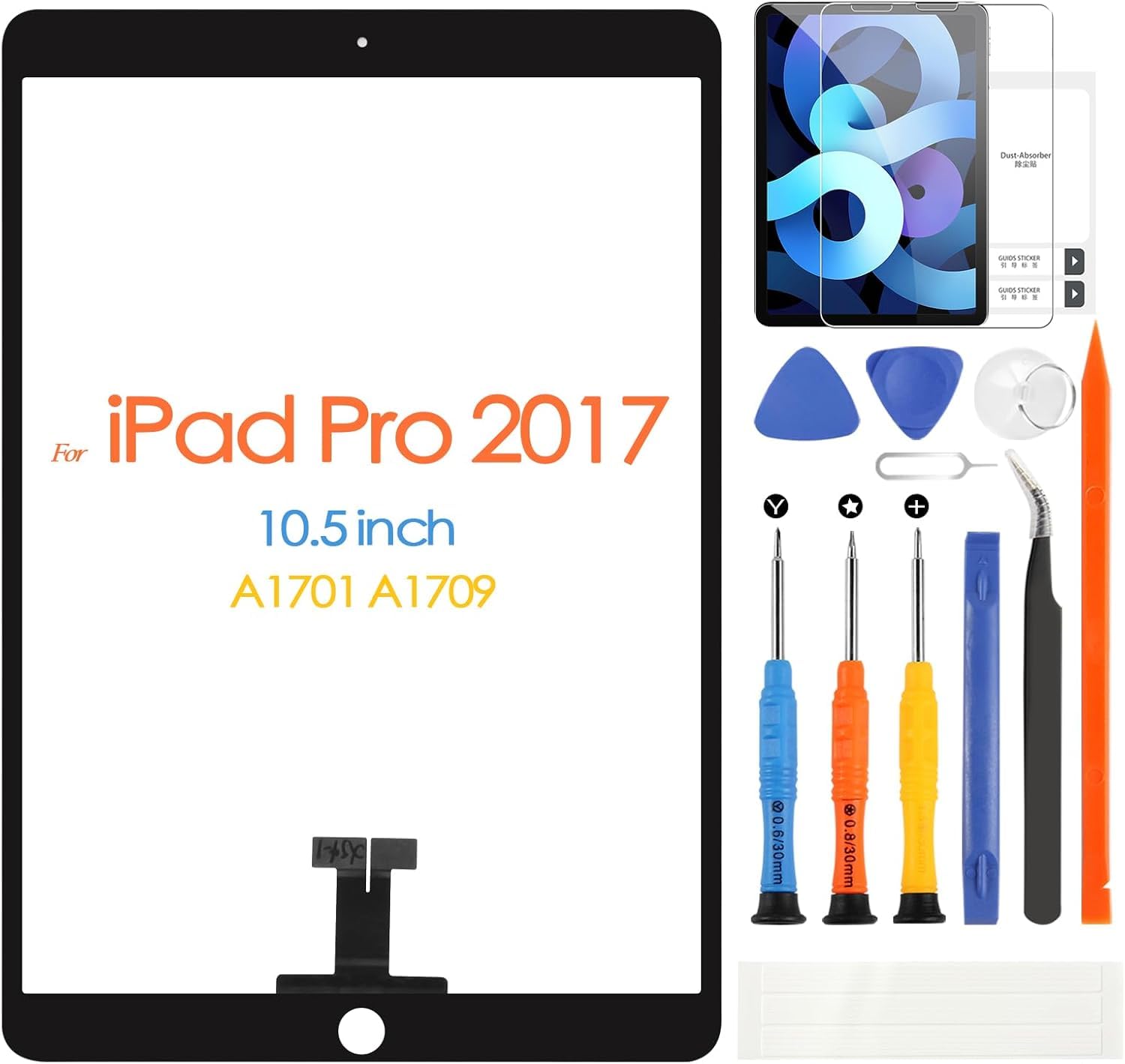 iPad Pro 10.5 (2017) & iPad Air 3 Screen Replacement - Touch Screen Digitizer for iPad A1701 A1709 A2153 A2123 - Black Glass Panel with Repair Tools (No Home Button/No LCD) - Perfect for DIY Repairs & Screen Damage Fixes