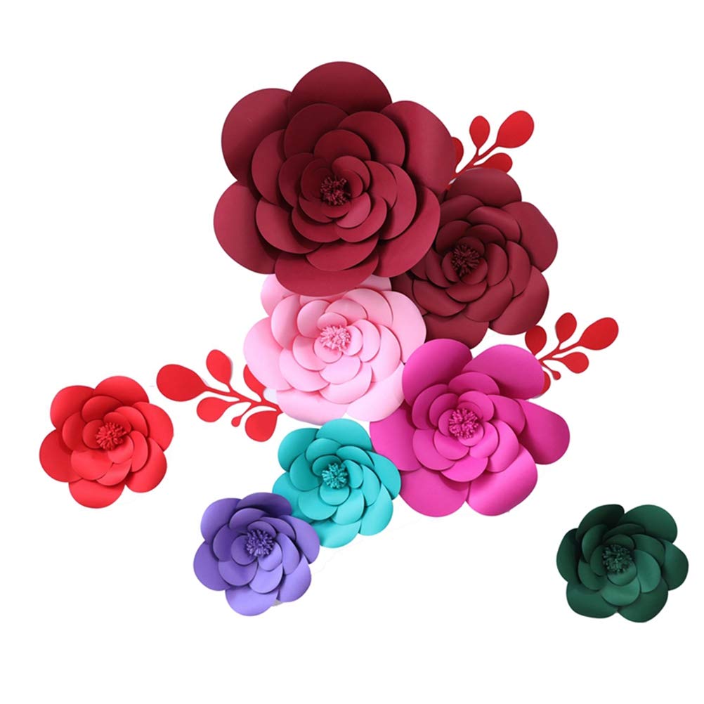 Amosfun 3D Artificial Red Rose Paper Flower Wall Decor - 20cm Realistic Floral Arrangement for Wedding, Party, Home & Event Decoration