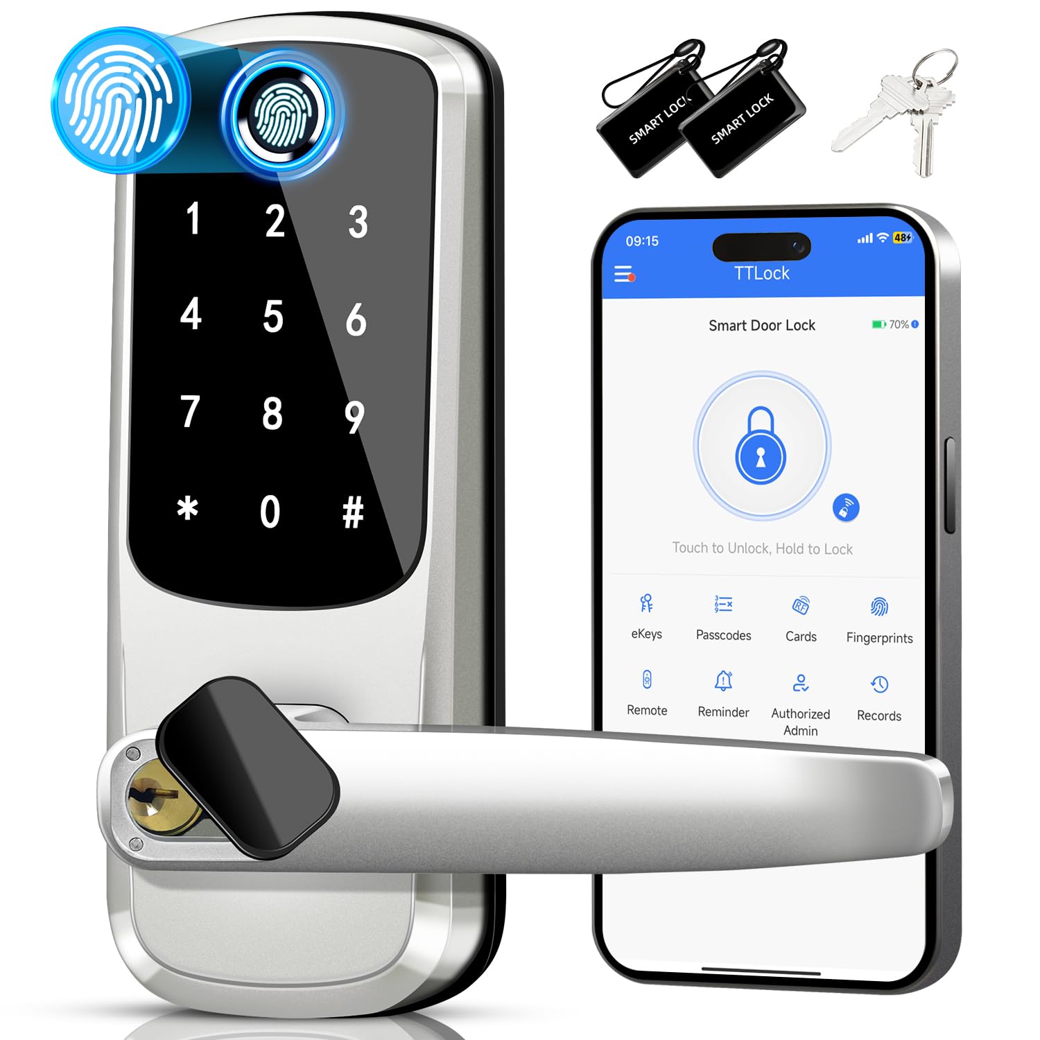 Smart Keyless Entry Door Lock with Keypad & Fingerprint - Electronic Deadbolt for Front/Exterior Doors - Auto Lock, App Control & Manual Key Backup - Perfect for Home Security & Airbnb Rentals