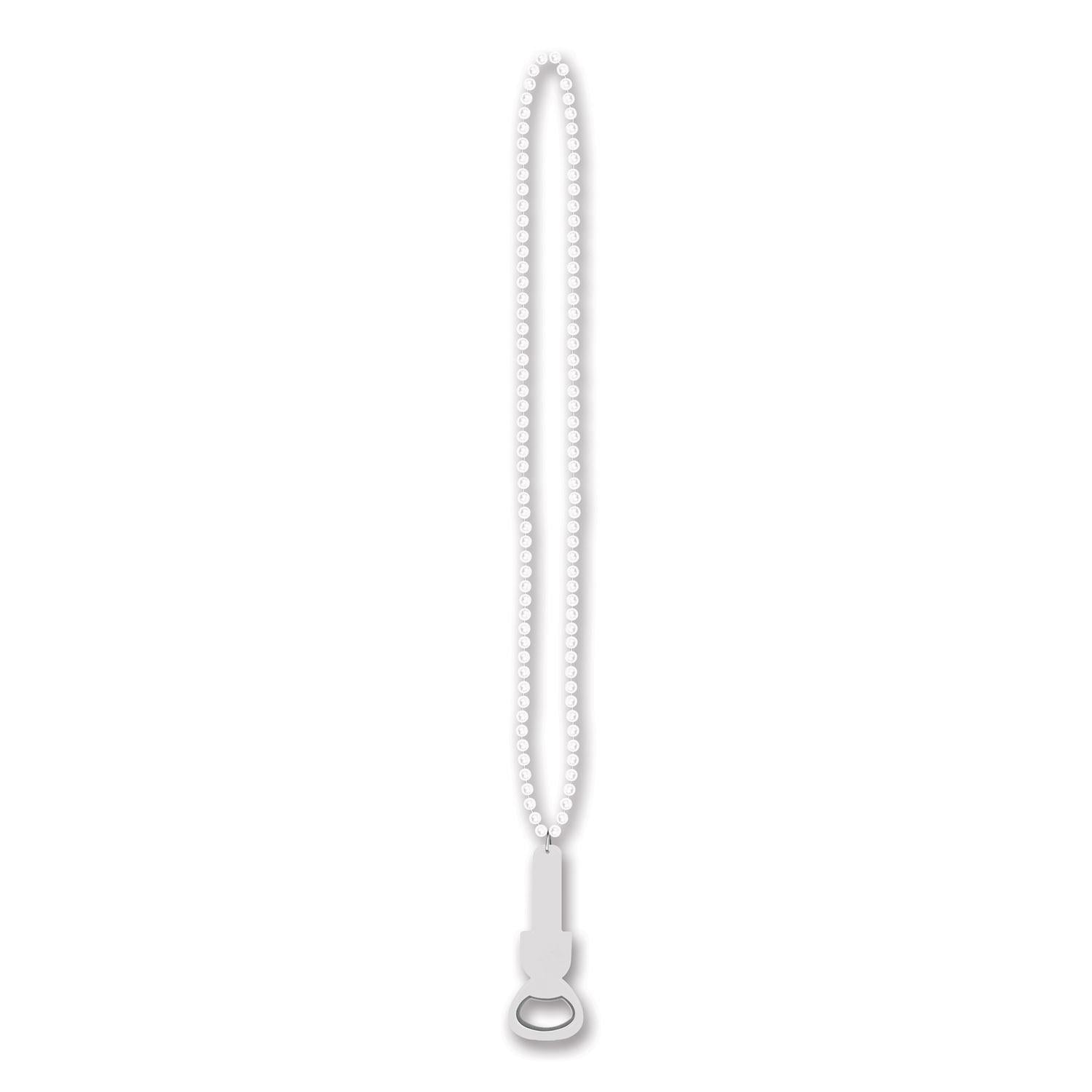 12 Pack Beistle Bead Necklaces with Bottle Opener - White Mardi Gras Party Favors, Costume Accessories & Fun Drink Openers for Festivals, Weddings & Themed Parties