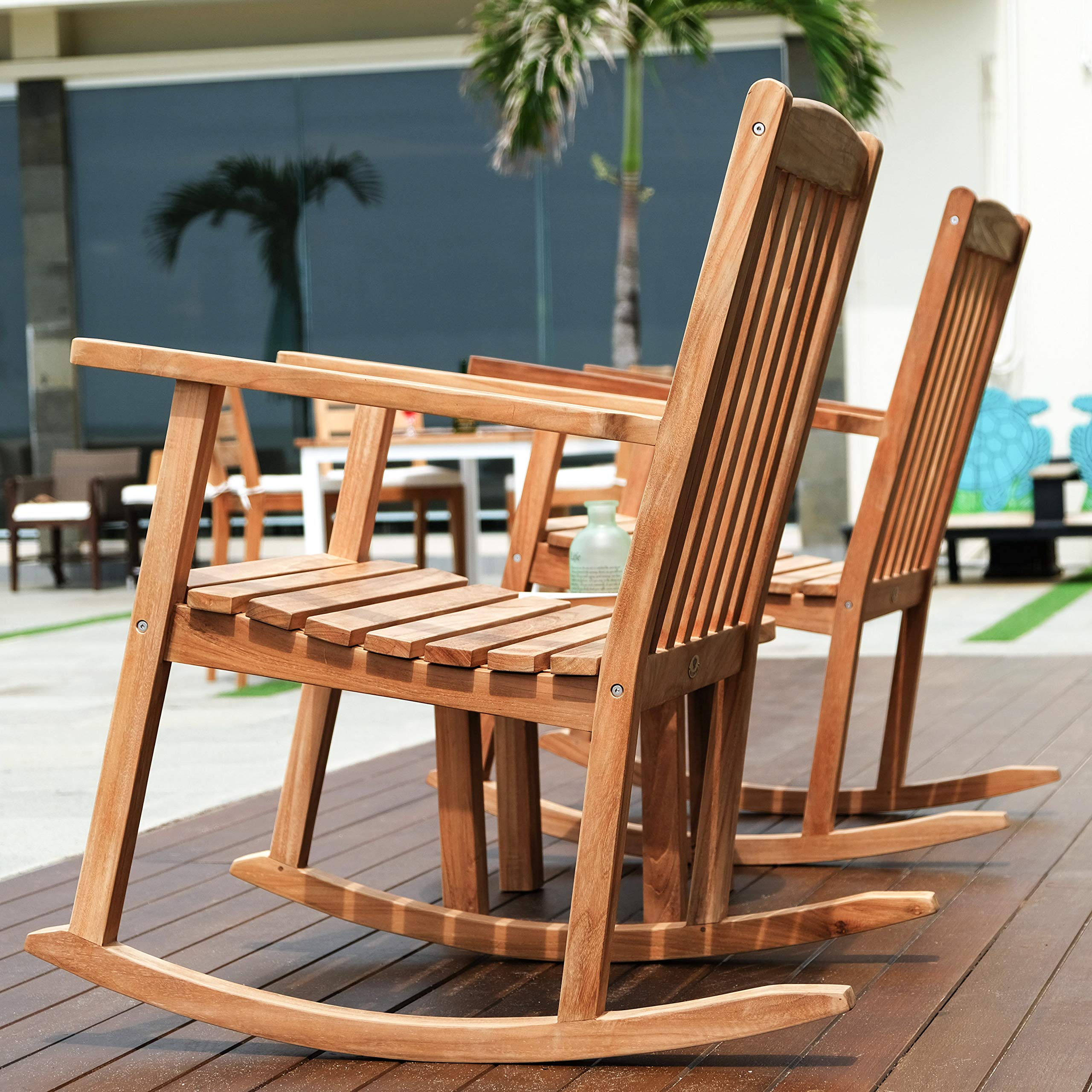 Alveare Home Bodega Classic Teak Outdoor Rocking Chair - Natural Wood Patio Rocker for Porch, Garden & Backyard Relaxation