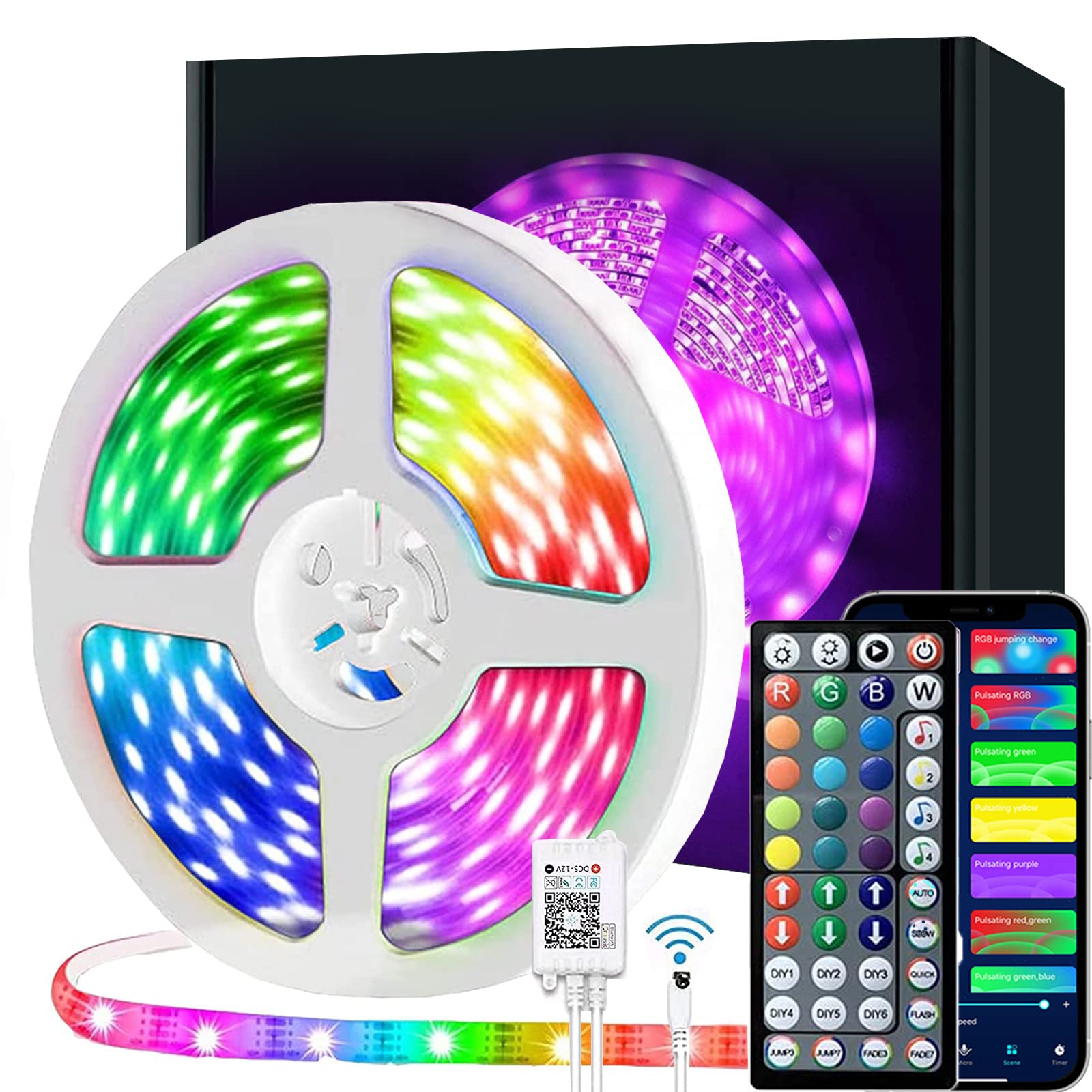 20M LED Strip Lights with Remote Control - Bluetooth RGB Color Changing Mood Lights for Bedroom, Room Decor & Christmas Decoration - Music Sync Smart Lighting for Home, Party, Gaming Setup