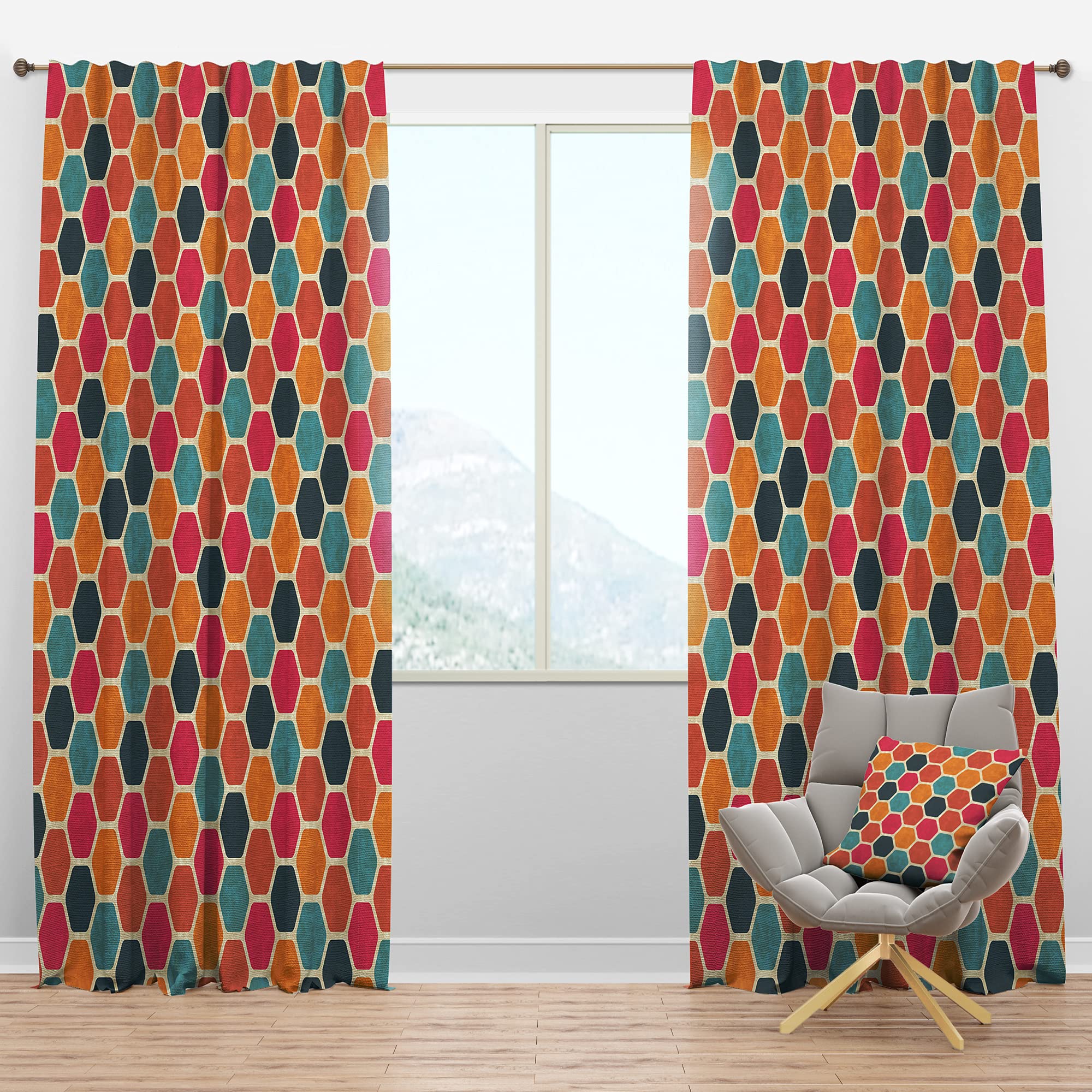 DesignQ Blackout Curtains - Thermal Insulated Retro Geometric Pattern Bedroom & Living Room Drapes (52x120, Single Panel) - Perfect for Light Blocking, Energy Saving & Home Decor