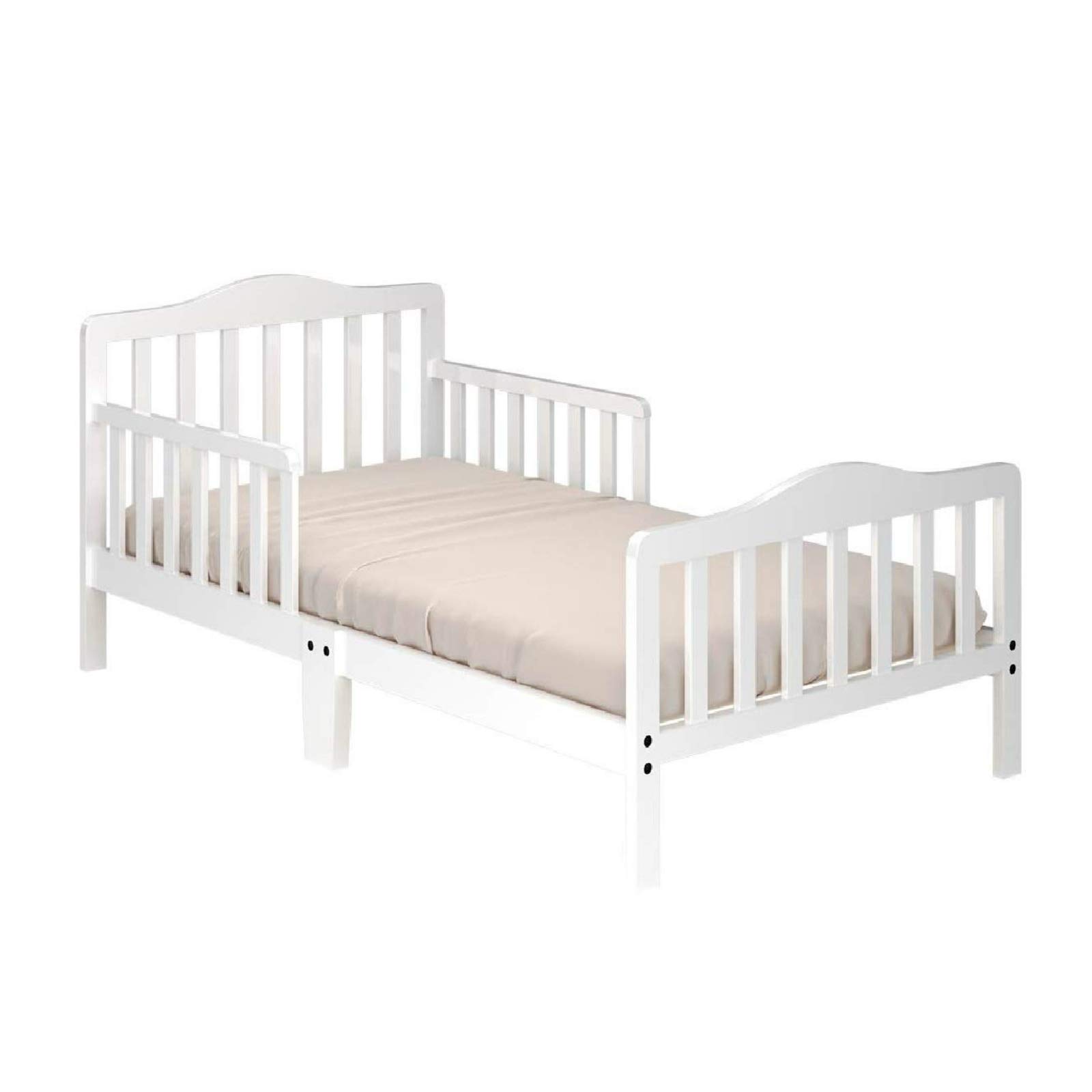 HONEY JOY Toddler Bed Frame - Solid Rubber Wood with Safety Guardrail, Fits Full Size Crib Mattress (Not Included) | Classic Kids Bedroom Furniture for Boys & Girls (White) - Perfect for Nursery, Daycare & Children's Bedrooms