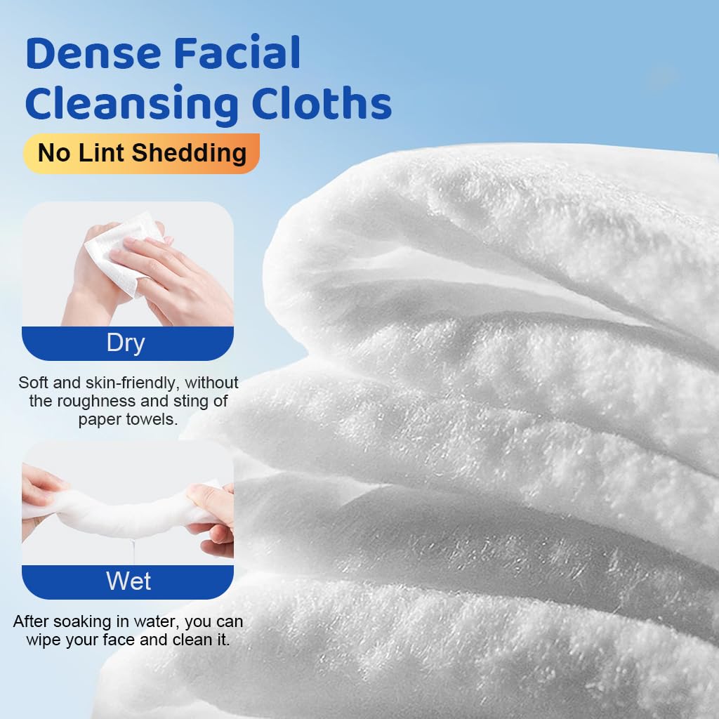 MAYCREATE® 50 Count Disposable Face Towels - 100% Cotton Ultra-Soft Quick-Dry Facial Tissues for Sensitive, Dry & Oily Skin | Gentle Daily Cleansing & Makeup Removal | Perfect for Travel, Gym & Skincare Routine