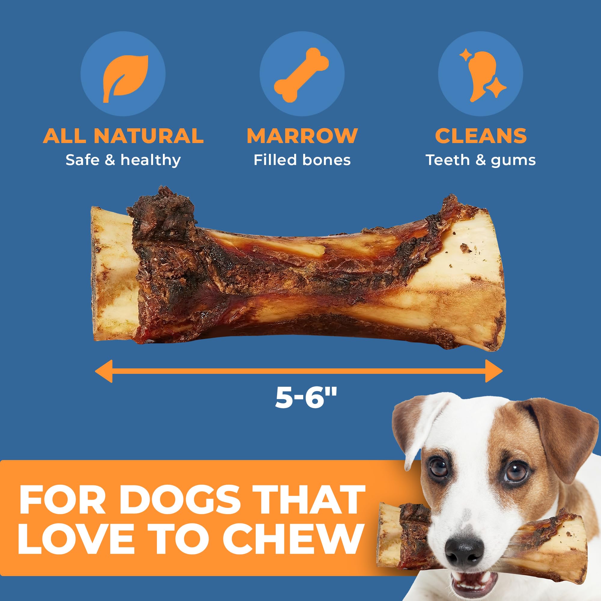 Premium All-Natural Bone Marrow Dog Treats - Long-Lasting High-Protein Chew Bones for Aggressive Chewers - Small, Medium, Large & XL Dogs - Perfect for Training, Dental Health & Anxiety Relief