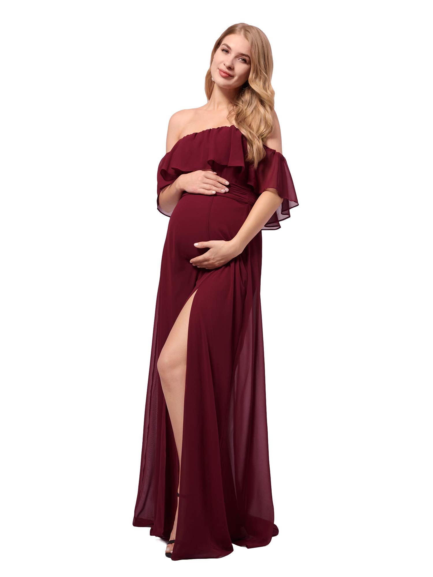 Ever-Pretty Women's Off-Shoulder Side Slit Long Chiffon Ruffle Maternity Dress for Pregnancy Party & Photography - Elegant Formal Occasion Wear (Style 0969-EY)