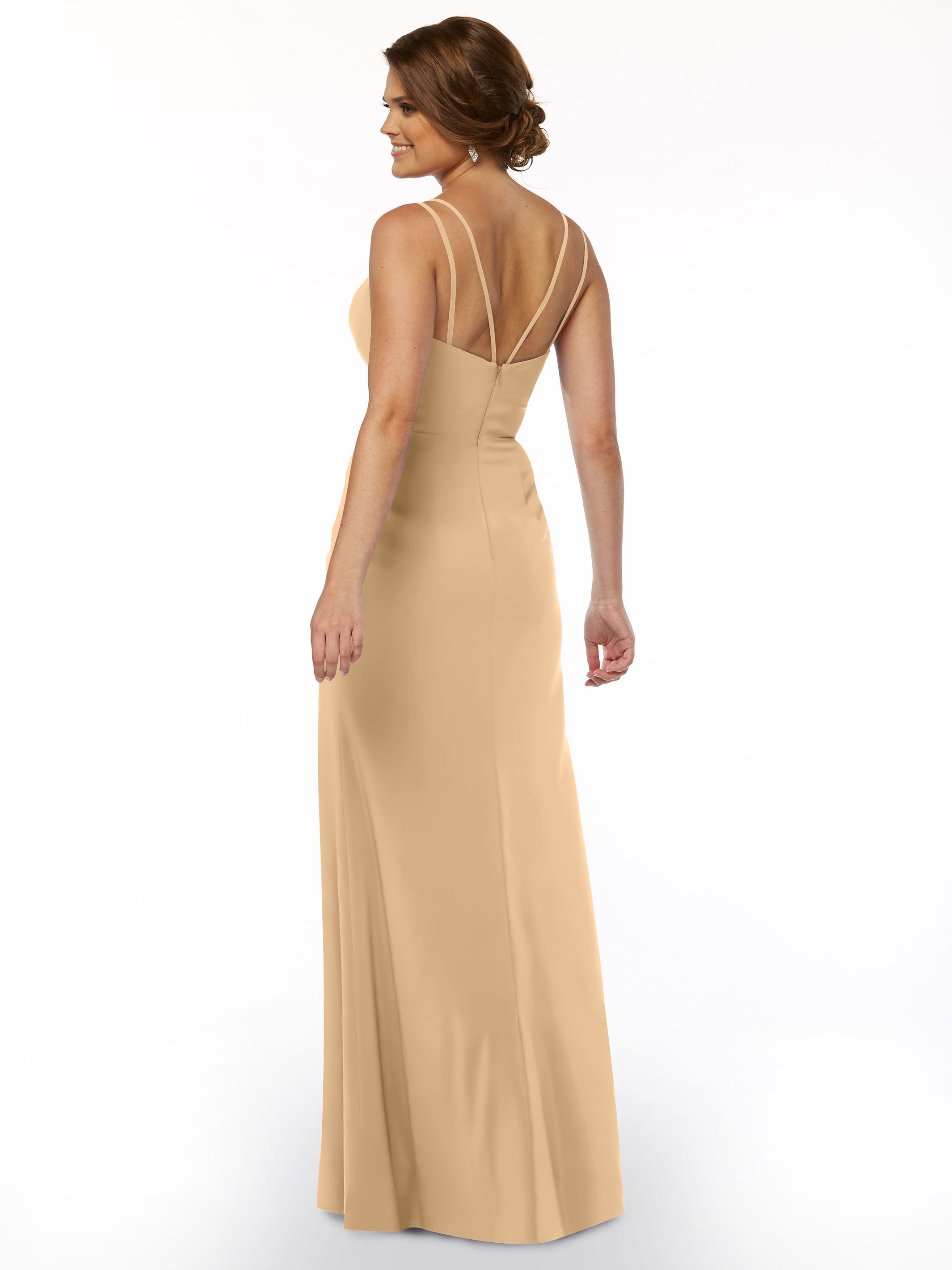 Elegant 83030 Sheath Stretch Chiffon Bridesmaid Dress with Bateau Neckline & Thigh Slit - Perfect for Weddings, Formal Events & Special Occasions