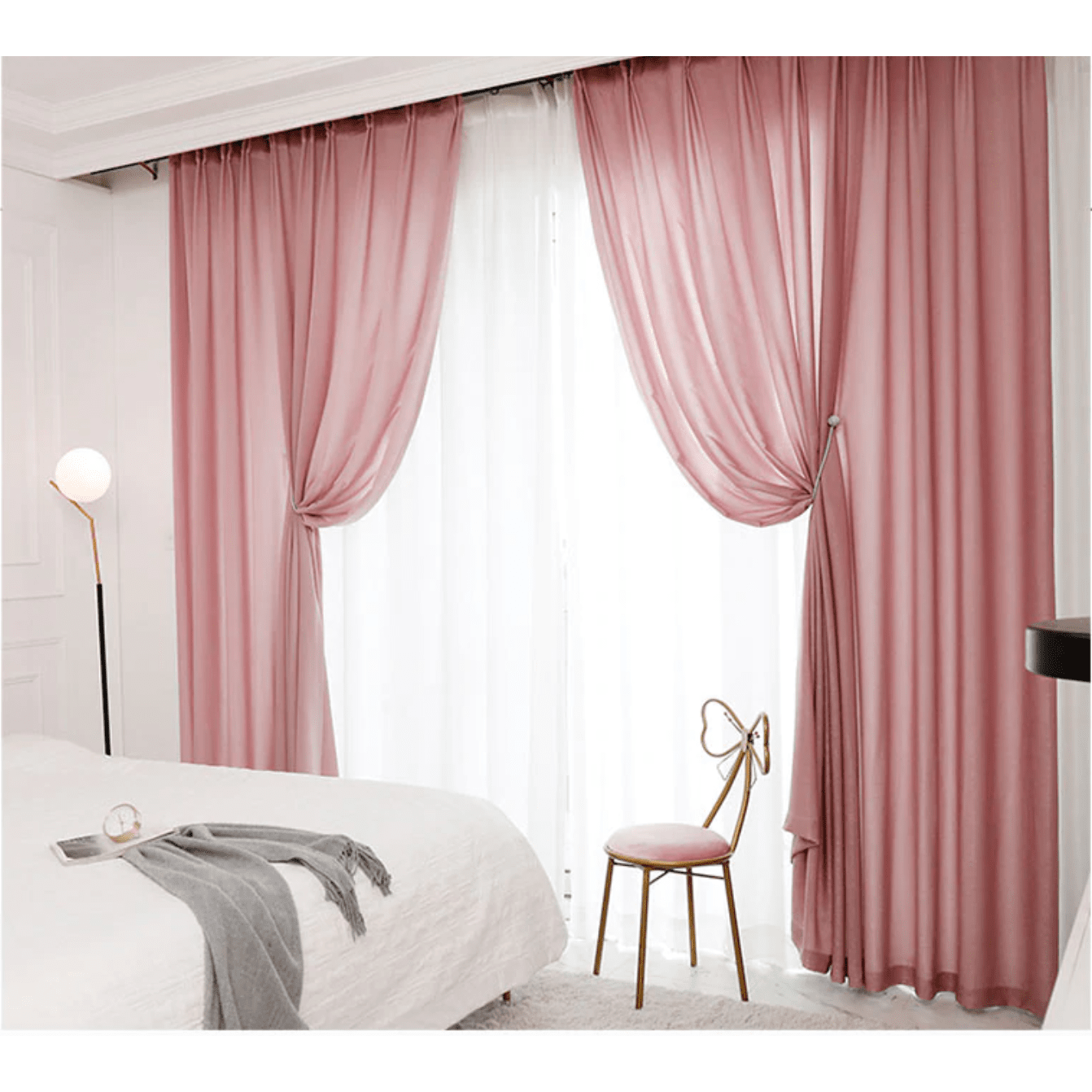 Jason Plain Velvet Sheer Curtains - Deep Pink | Light Filtering Window Drapes for Living Room & Bedroom | Elegant Home Decor