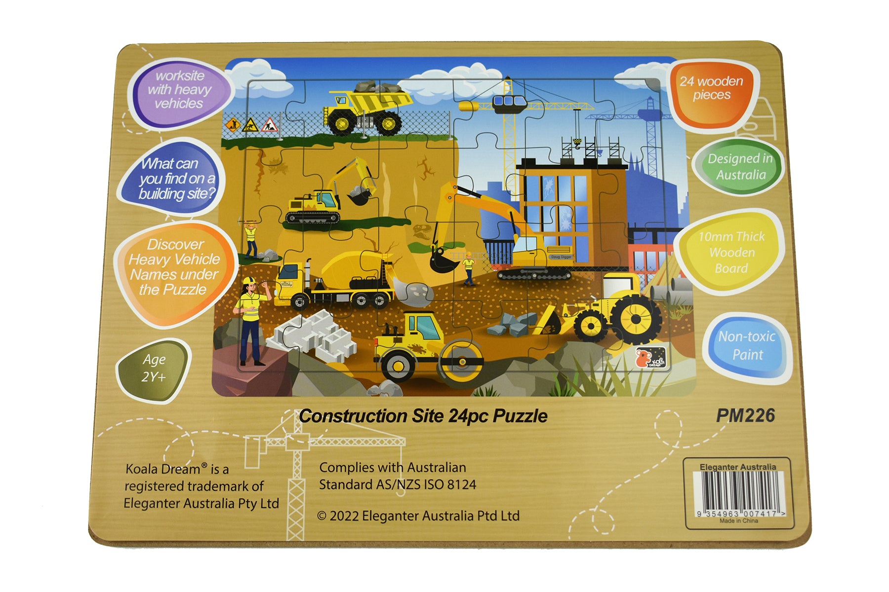 24-Piece Wooden Construction Site Puzzle Board for Kids - Educational Toy for Toddlers & Preschoolers - Perfect for Learning & Playtime at Home or School