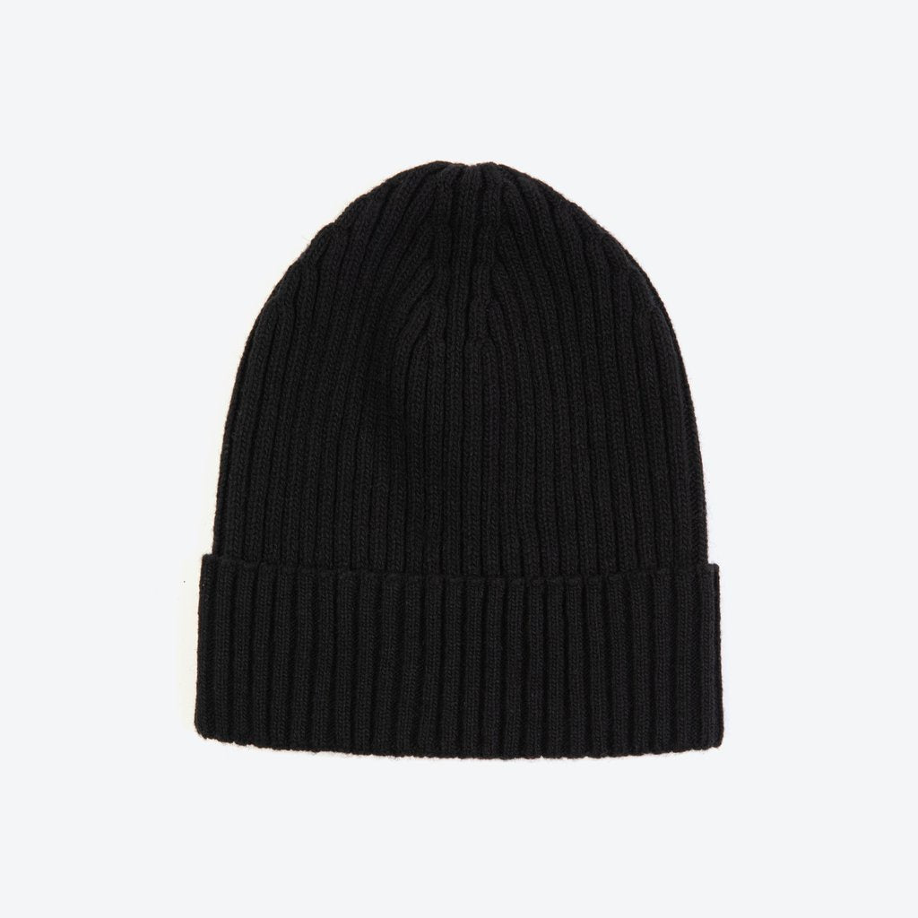 Miss Pompom Black Wool Ribbed Beanie - Warm Winter Hat for Women, Soft Knit Slouchy Beanie with Ribbed Texture - Perfect for Cold Weather, Outdoor Activities & Casual Style