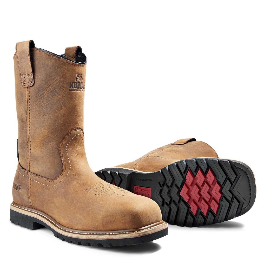 Kodiak Lundbreck 837CBN Men's Waterproof Composite Toe Work Boots - Slip Resistant Safety Shoes for Construction & Outdoor Work - Brown Pull-On Design