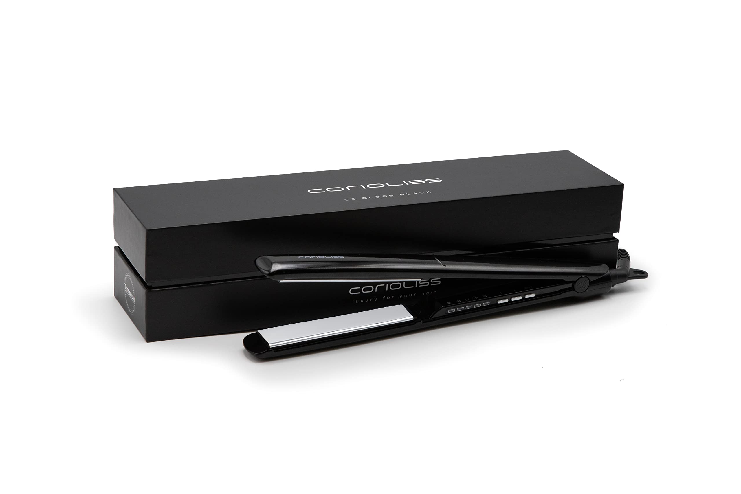 Corioliss C3 Professional Titanium Flat Iron Hair Straightener - Adjustable Temperature Control for Smooth, Shiny Hair - Perfect for Home & Salon Use (Black Gloss)