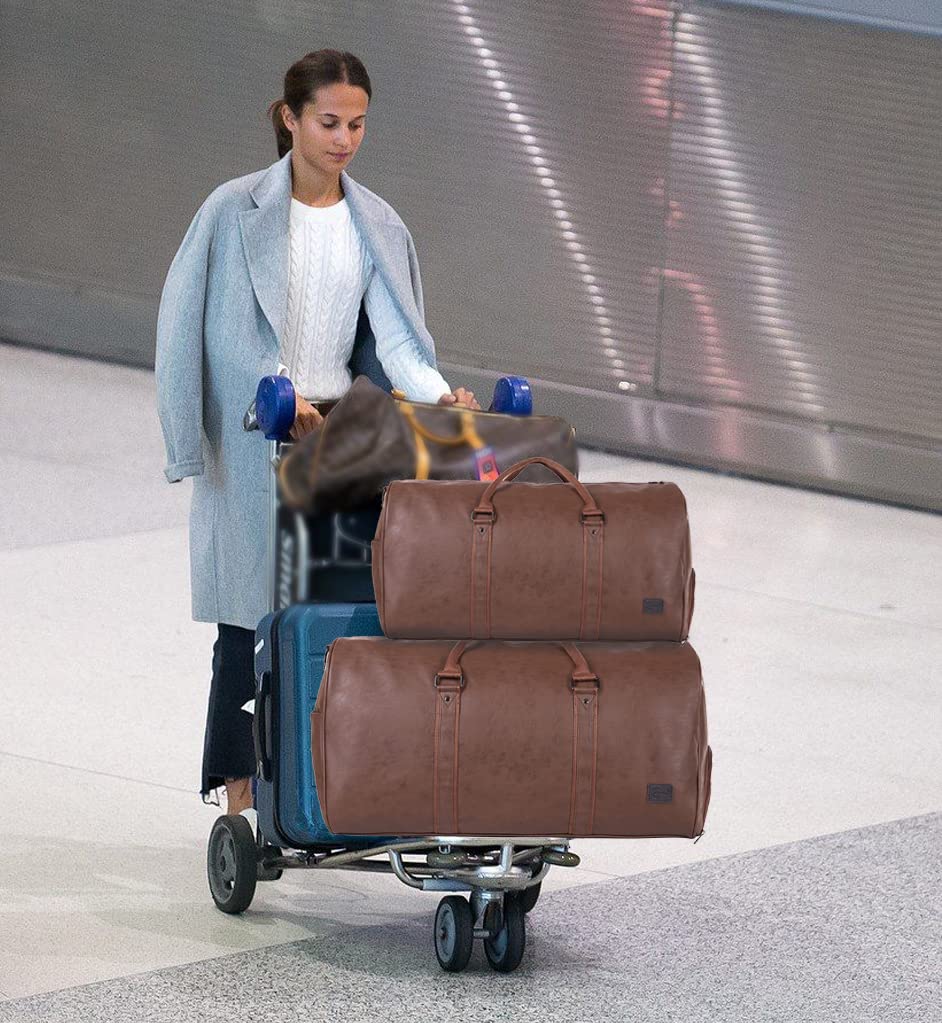 Premium Leather Travel Bag with Detachable Shoe Compartment | Waterproof Weekender Overnight Duffle | Spacious Carry-On Luggage for Men & Women (Brown) - Perfect for Business Trips, Gym, Weekend Getaways & Air Travel