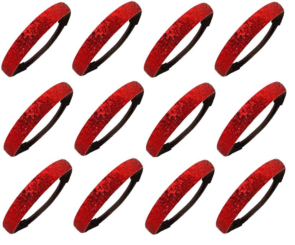 Kenz Laurenz Red Glitter Headbands - 12 Pack for Women & Girls - Sports Headbands for Softball, Volleyball, Basketball Teams - Perfect for Games, Practice, Cheerleading & Workouts