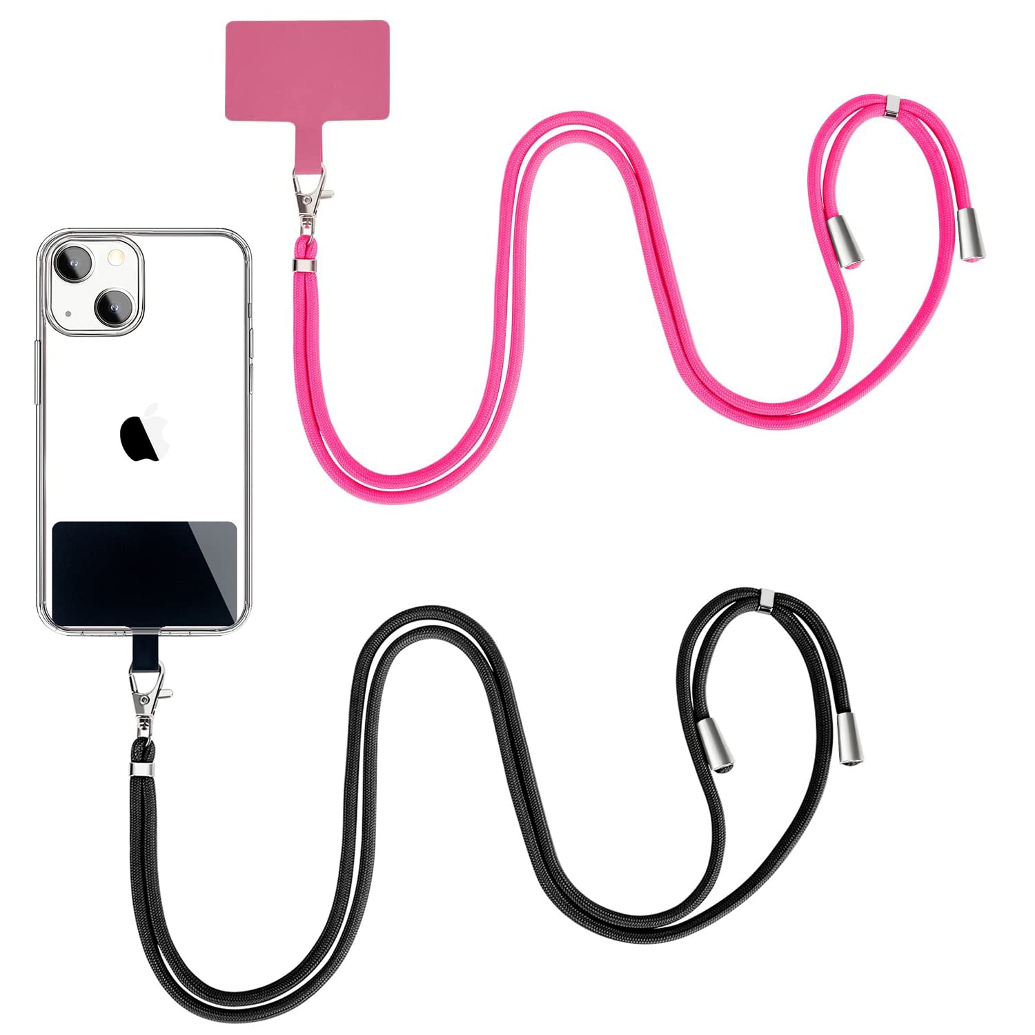 Universal Cell Phone Lanyard with Adjustable Nylon Neck Strap - Crossbody Phone Holder for iPhone, Samsung & All Smartphones (Black, Rose Red) - Perfect for Work, Travel, Events & Hands-Free Convenience