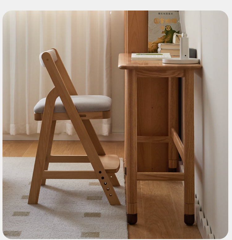 Solid Oak Wood Adjustable Height Study Desk - Narrow L-Shaped Home Office Desk for Small Spaces | Perfect for Remote Work, Online Classes & Crafting