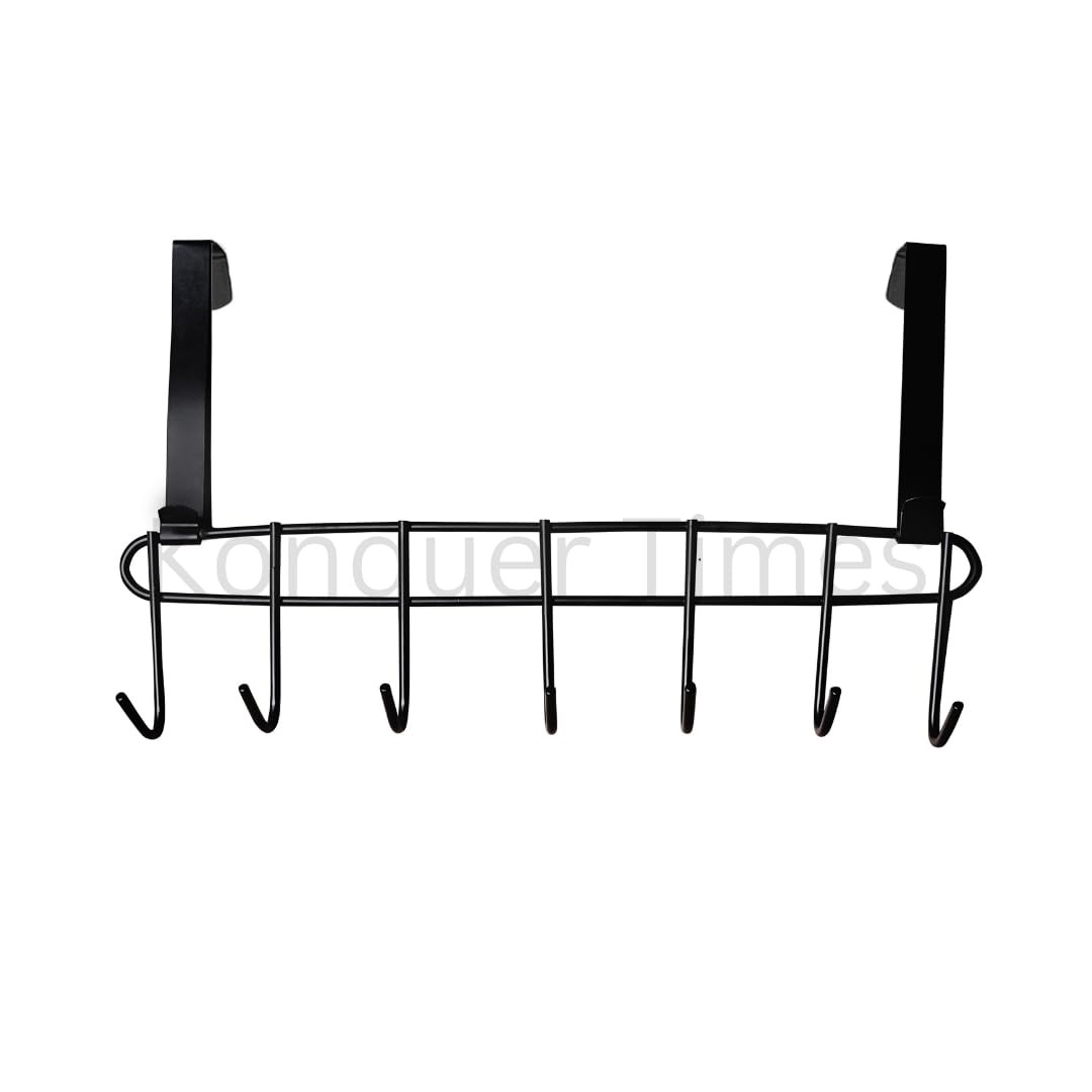 Konquer TimeS Heavy Duty Stainless Steel Over The Door Hook Hanger Organizer - Wall Mounted Hook Rack for Closet, Bathroom & Kitchen Organization - No Drilling Required (Black)