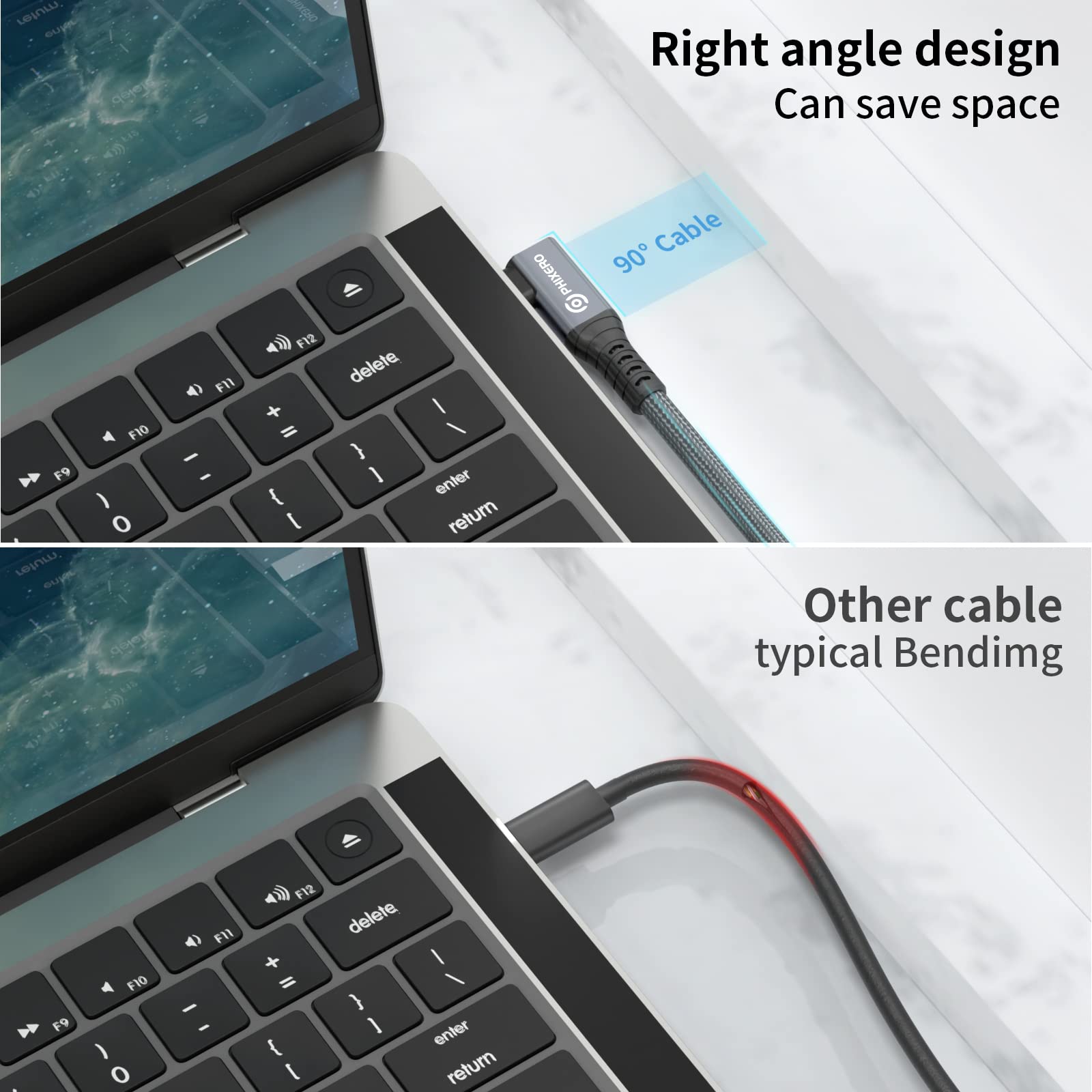 PHIXERO USB 4 Cable 1FT - Thunderbolt 3/4 Compatible Right Angle USB C to USB C Cable - 100W Fast Charging, 40Gbps Data Transfer, 8K/Dual 4K Display Support - for MacBook Pro, iPad Pro, Dell XPS & More