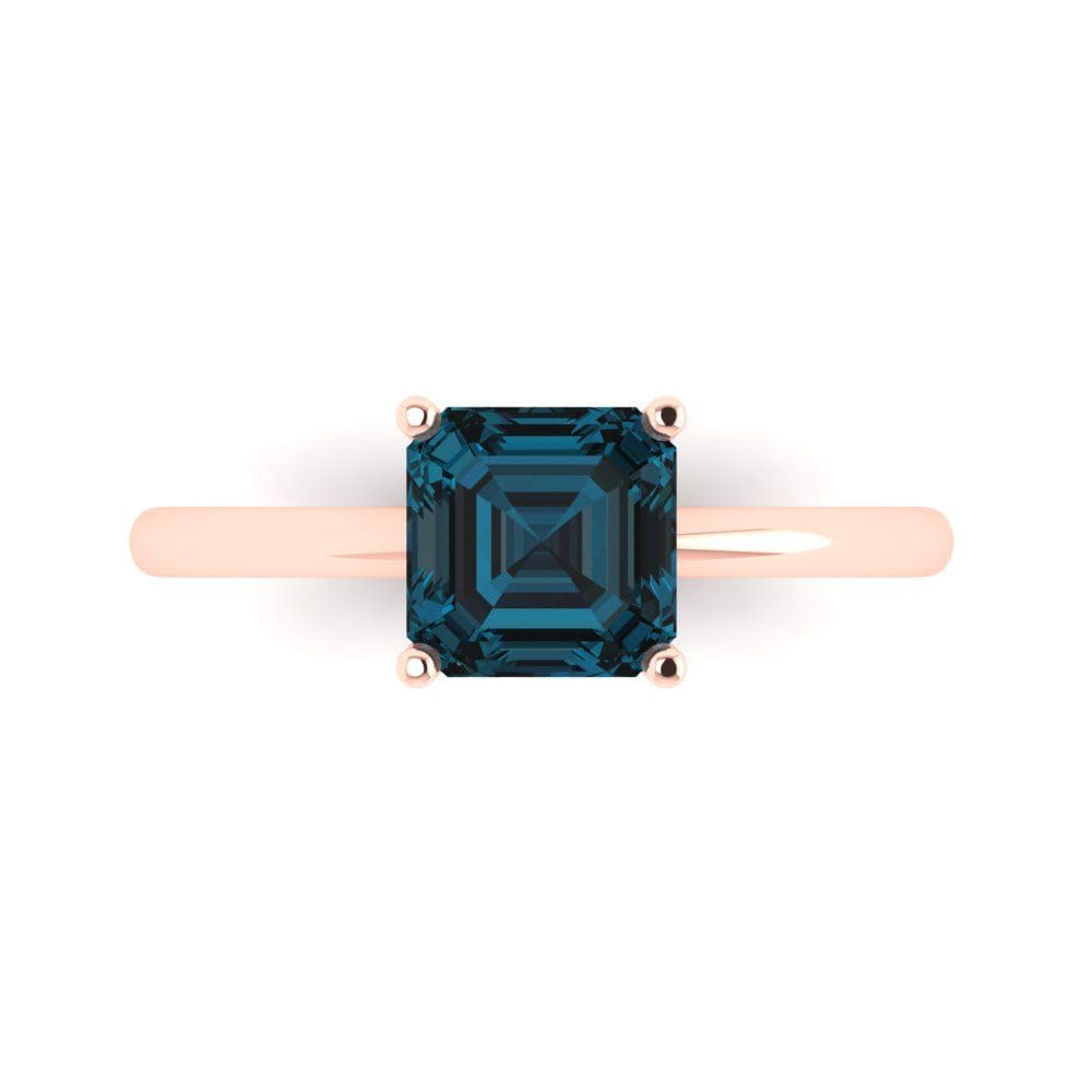 1.50 ct Natural London Blue Asscher Cut Solitaire Engagement Ring in 14k Rose Gold – Designer Bridal & Anniversary Jewelry for Women | Perfect for Proposals, Weddings & Special Occasions